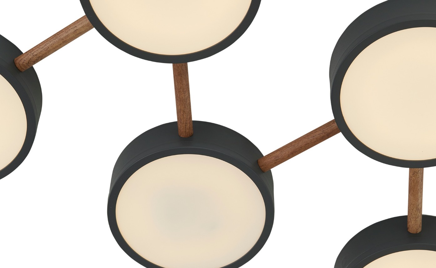 Nino Leuchten Deckenleuchte Kunststoff Metall grau modern 65 x 45 x 8 cm LED dimmbar Deckenleuchte mit fünf flachen  überlappenden LED-Ringen in Grau auf rechteckiger Basis  frontal leicht schräg inszeniert