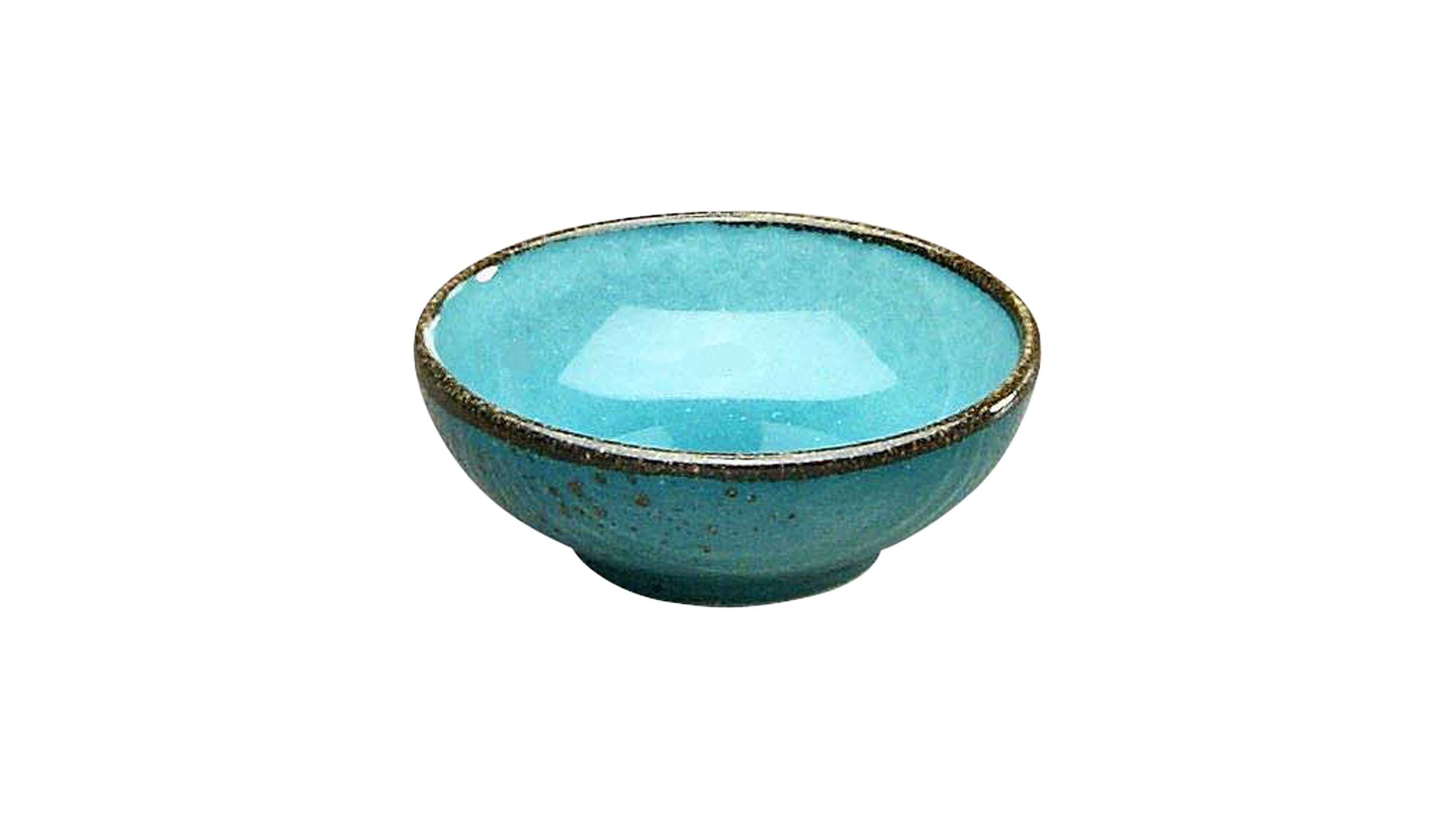 Runde Schale mit breitem Rand in wasserblau mit dunklem Rand
