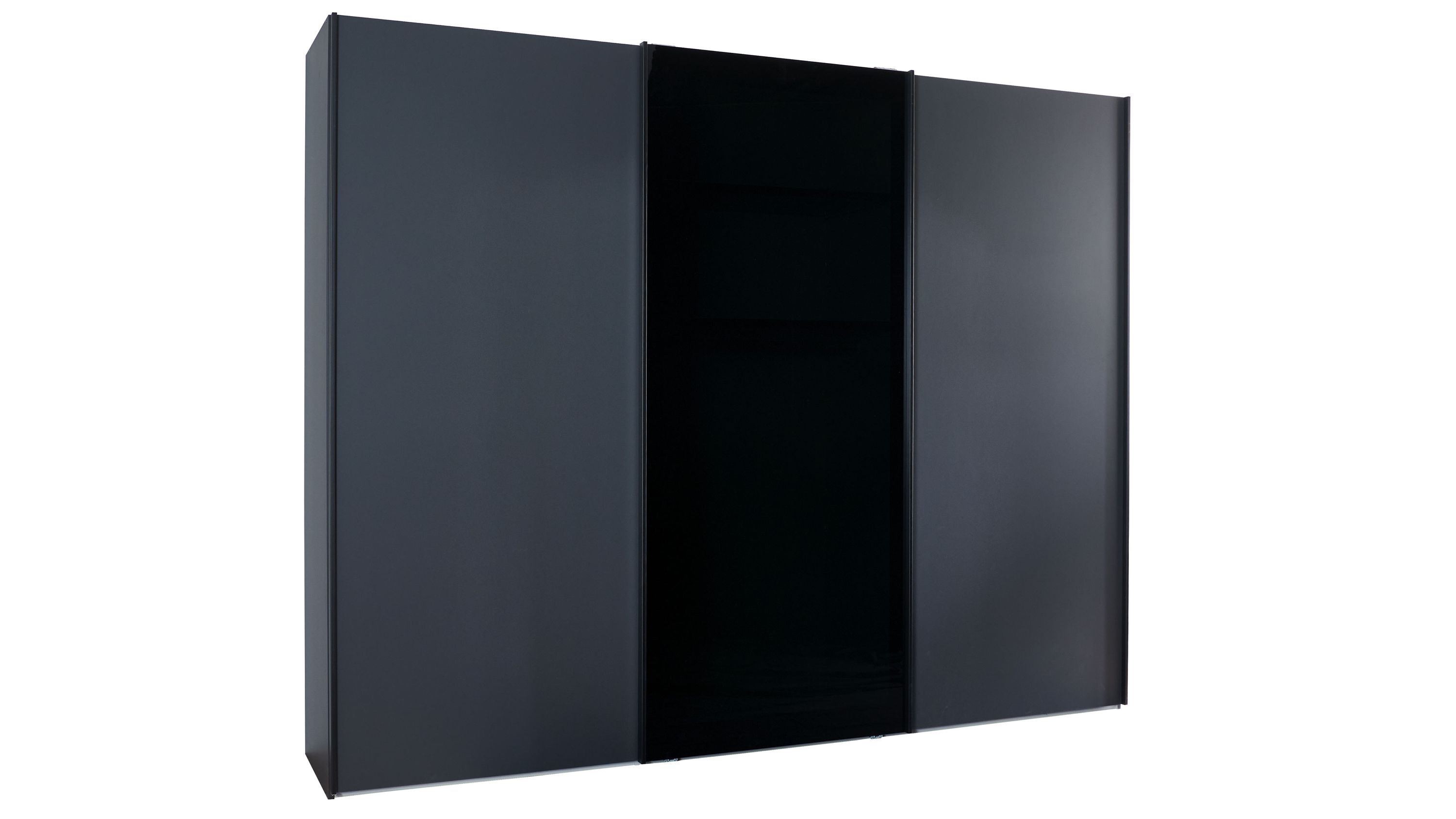 Drehtürenschrank mit drei Türen in graphitgrau und mittlerer Tür aus grauem Glas