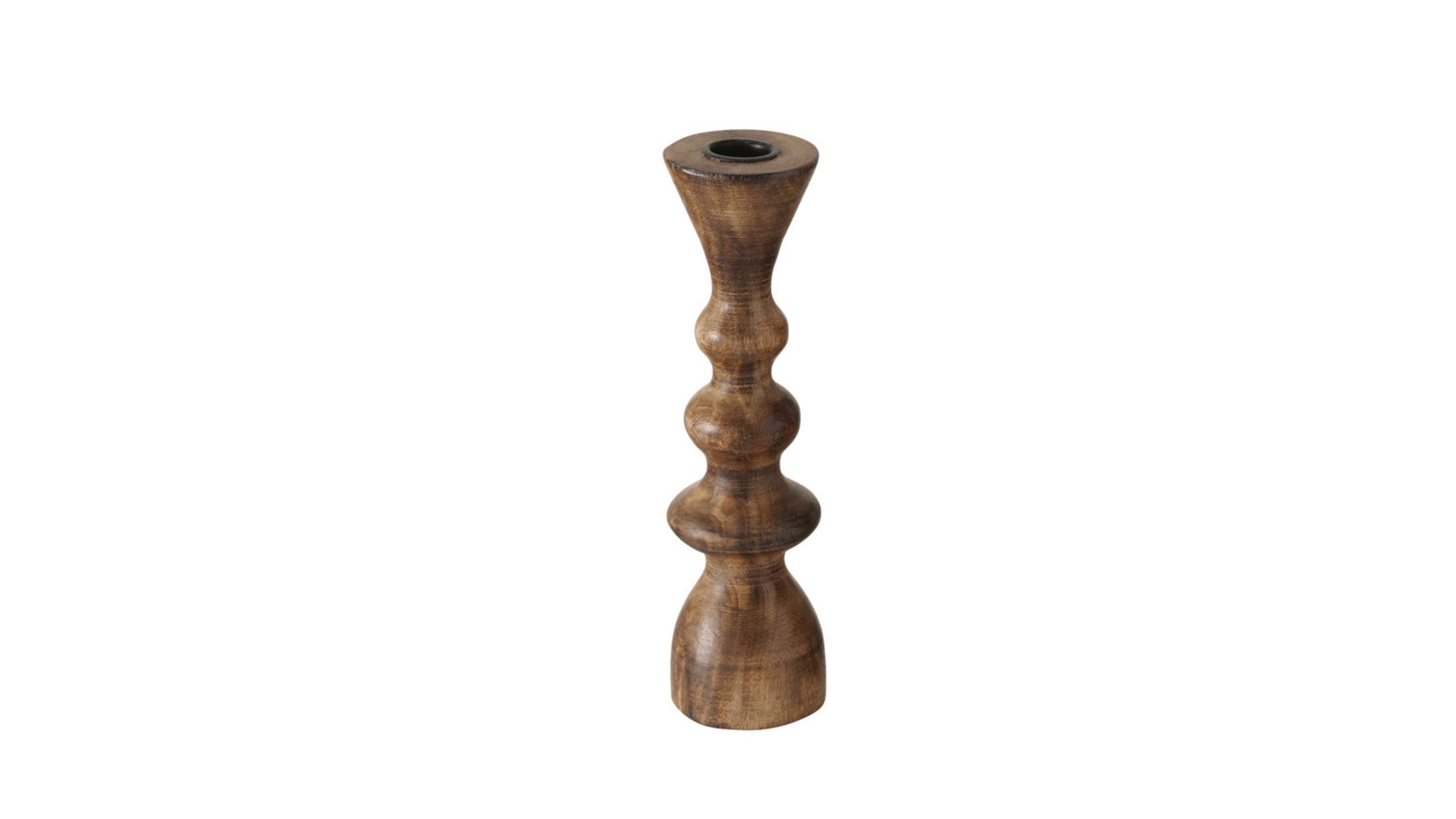 Brauner Kerzenständer mit geschwungenem mehrstufigem Design aus Holz