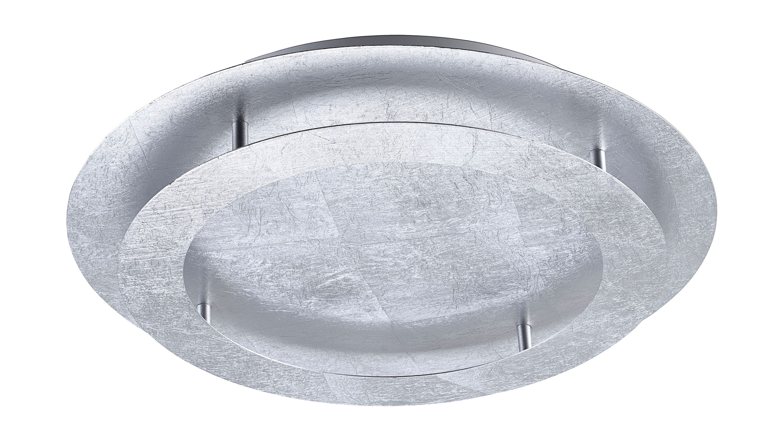 Runde Deckenleuchte aus gehämmertem Metall in Silber Runde Deckenleuchte aus silberfarbenem gehämmertem Metall mit zwei konzentrischen Ringen