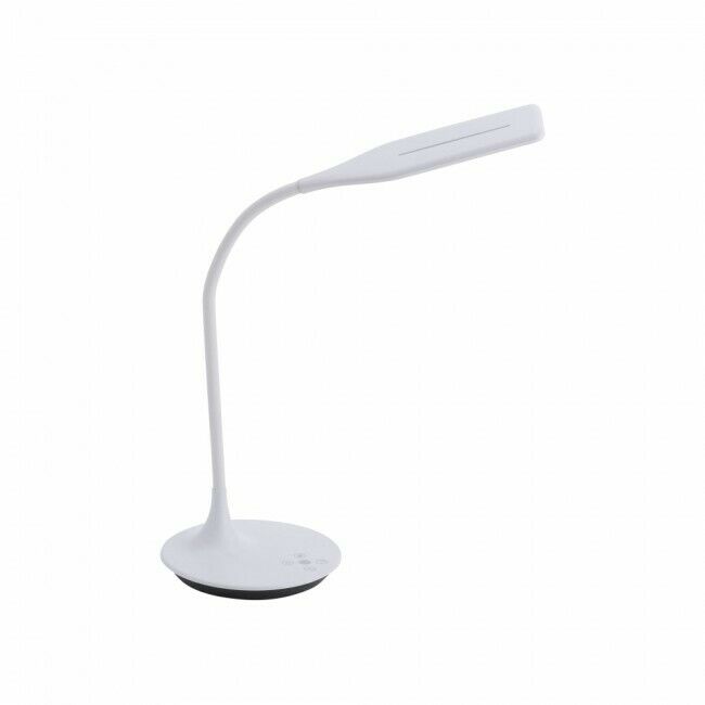 Moderne Tischlampe mit geschwungenem Design in weiß mit hellem Hintergrund