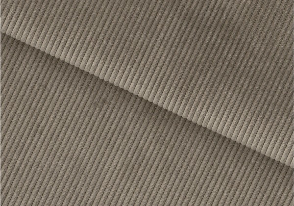 Makroaufnahme beige-grauer Bezugsstoff mit feiner vertikal verlaufender Rillenstruktur in Cordoptik überlappend