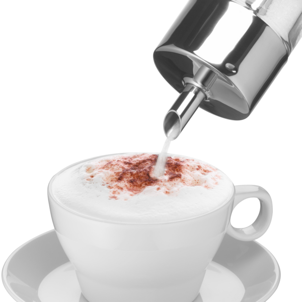 Frontalansicht weiße Tasse mit Kaffee Schaum Kakaopulver Zuckerstreuer gießt Zucker in die Tasse