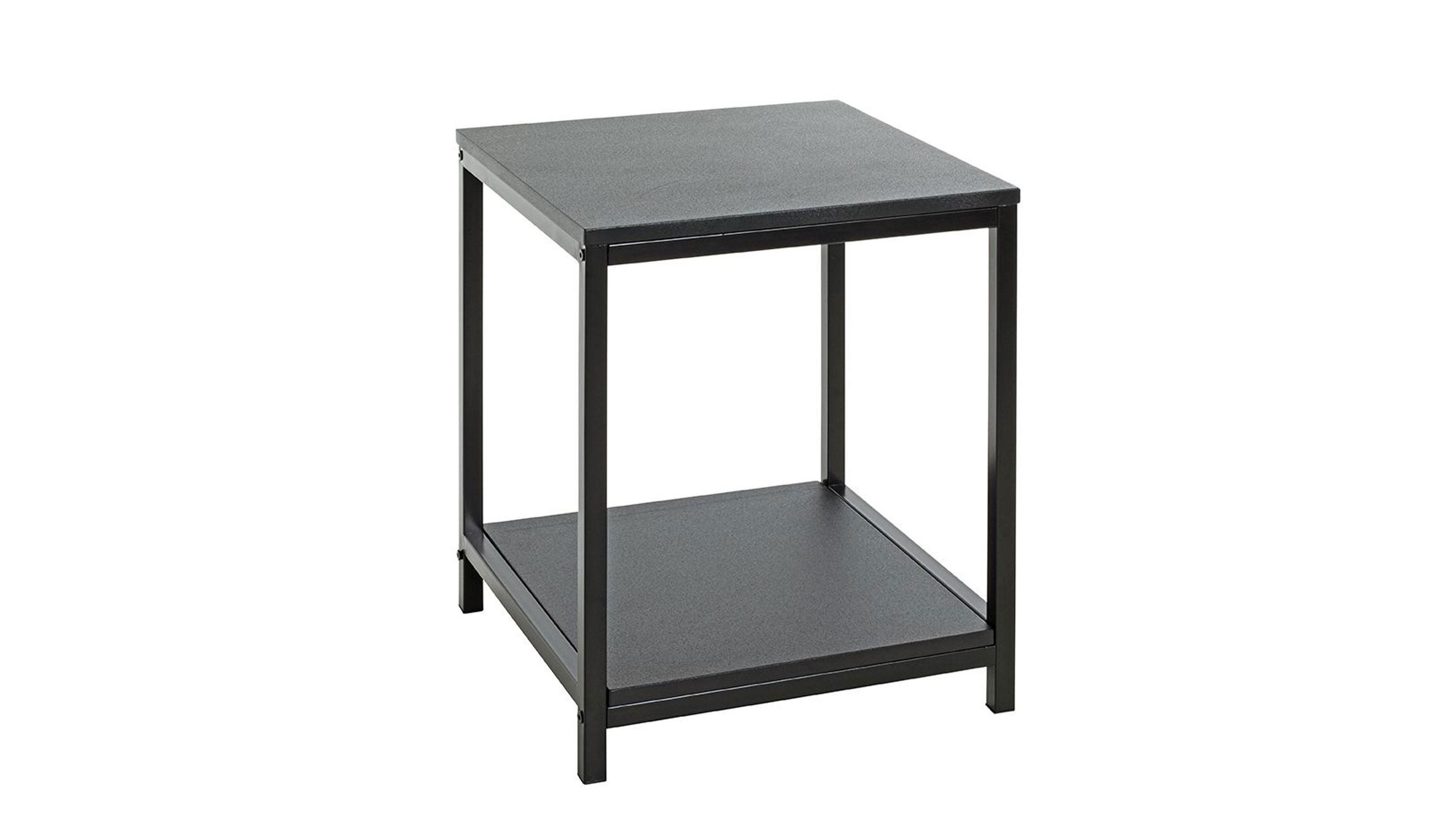 Quadratischer Beistelltisch mit zwei Ablageflächen in Schwarz