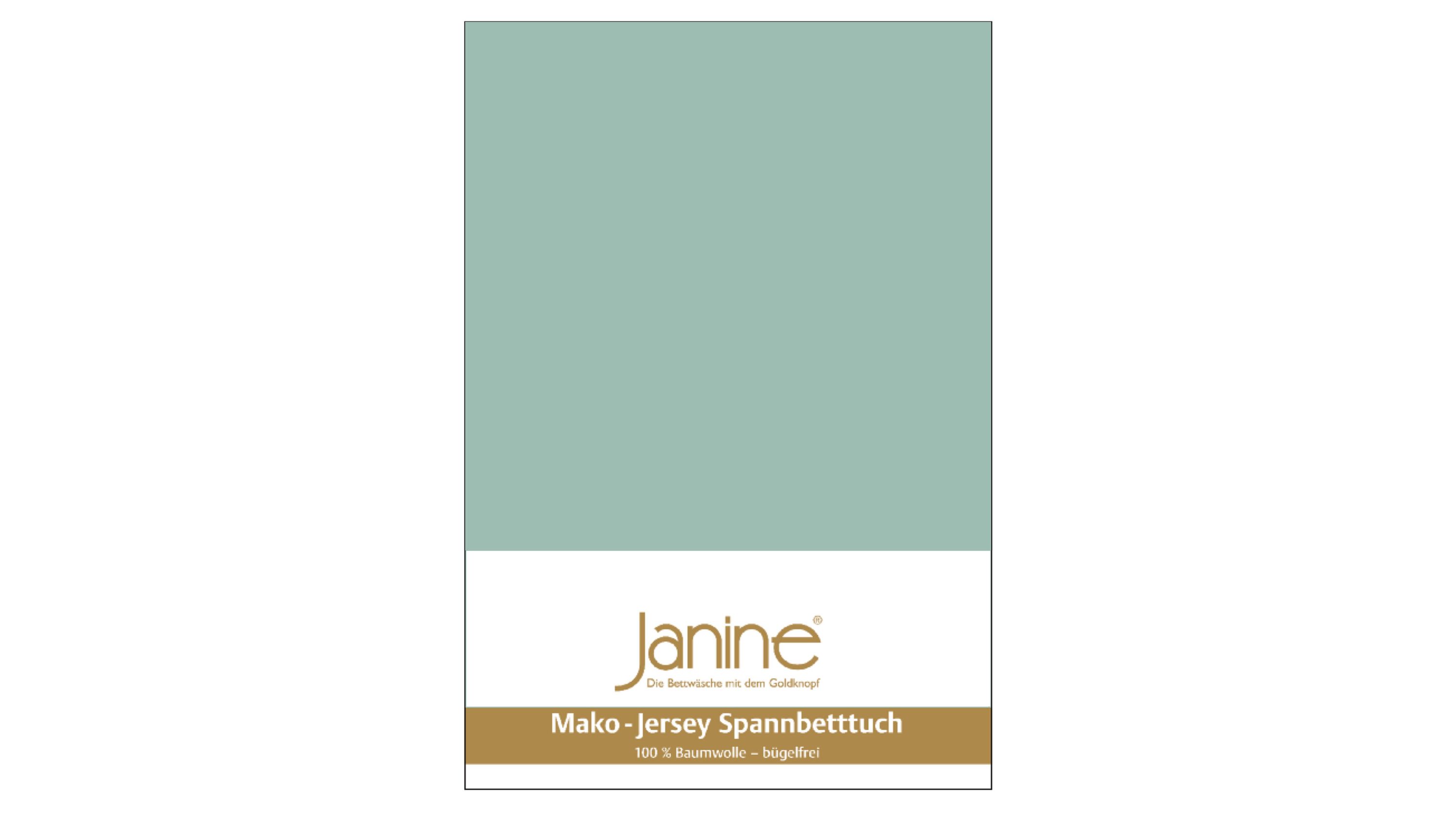 Spannbettlaken in rauchgrün mit Verpackung und Aufschrift Janine