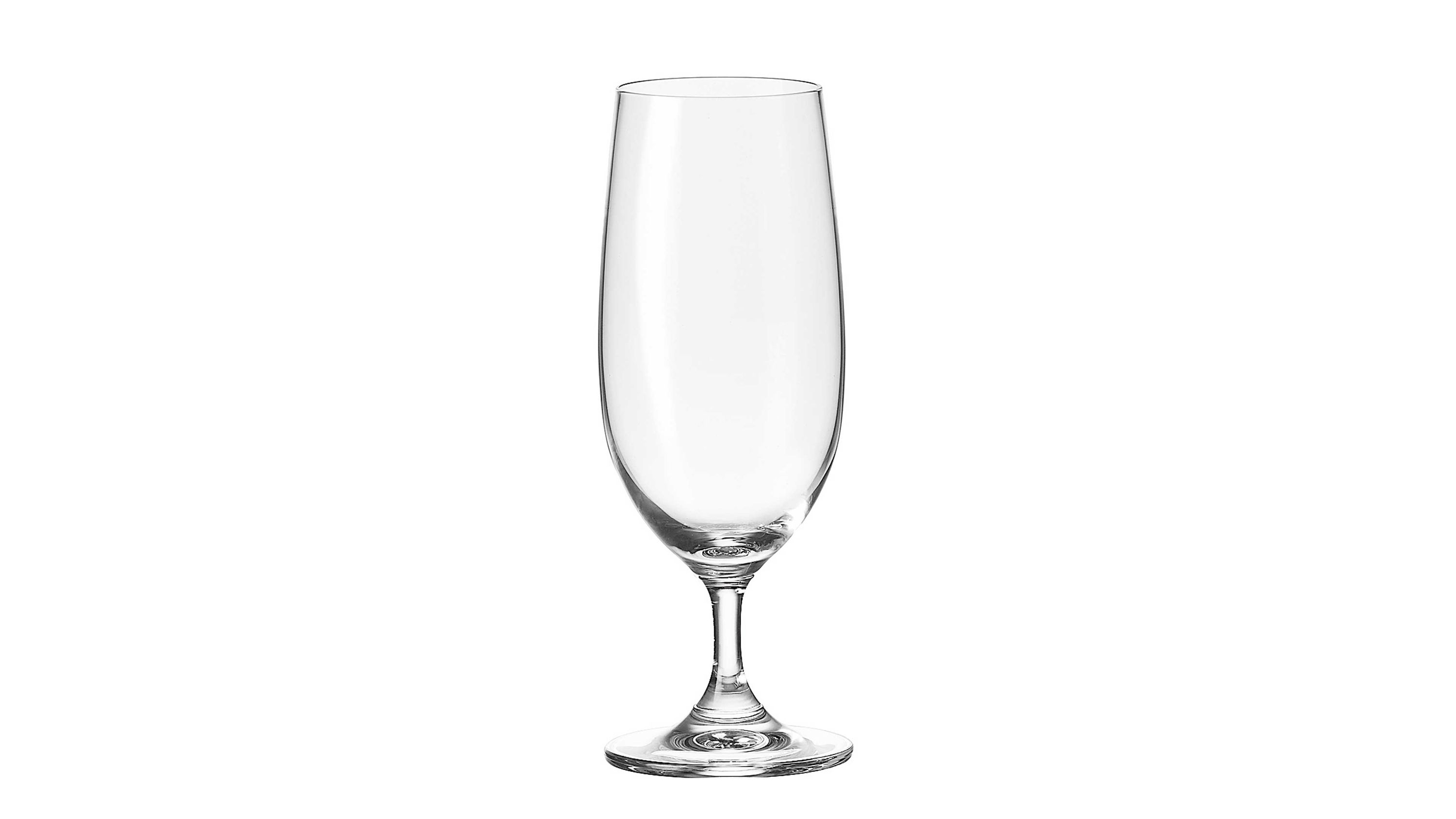 Klares Bierglas mit schlankem leicht gebogenem Kelch und rundem Fuß