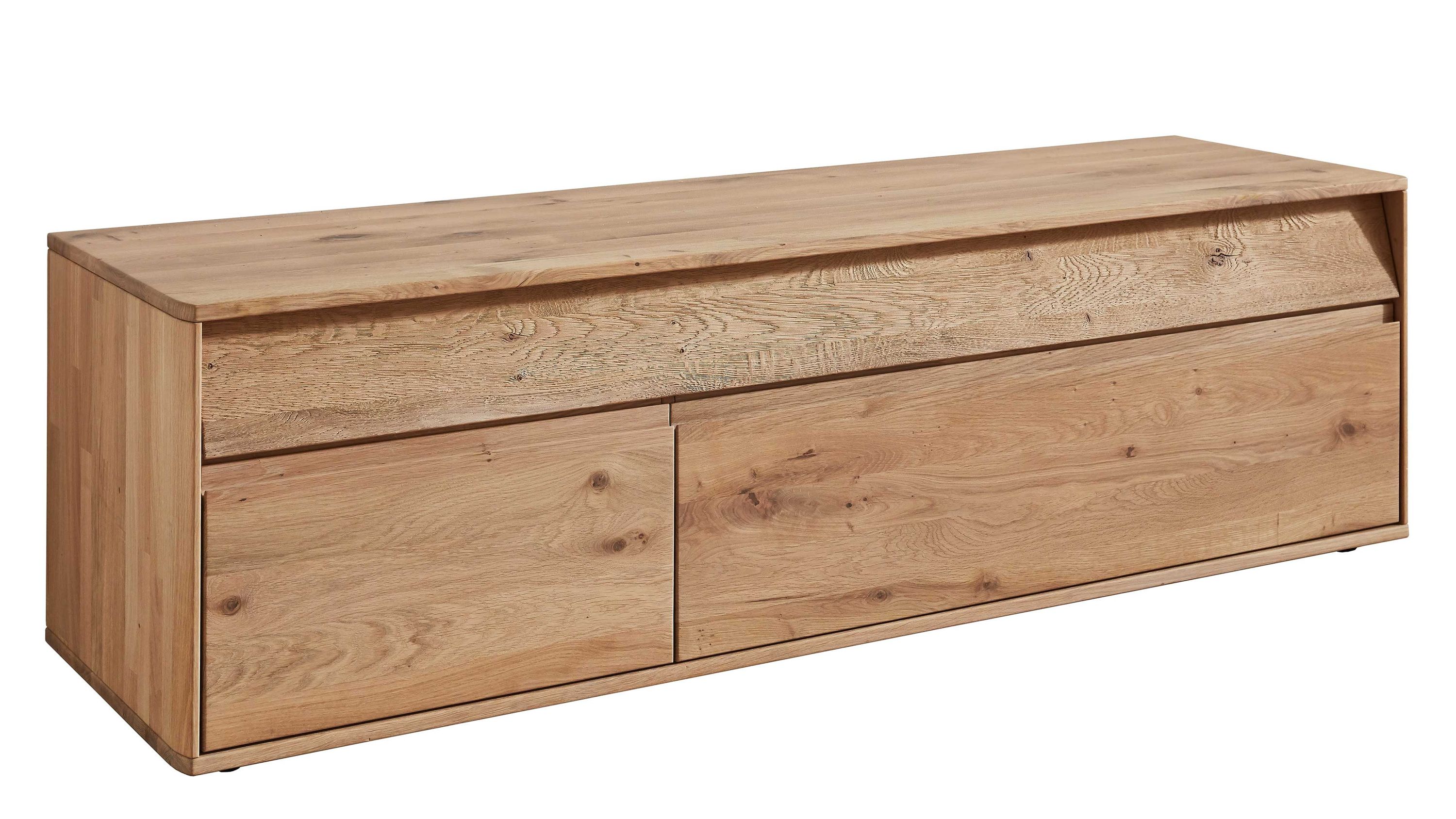 Lowboard aus biancofarbenem Holz mit drei Fronten Rechteckiges Lowboard mit drei Fronten in biancofarbenem Holz mit sichtbarer Maserung