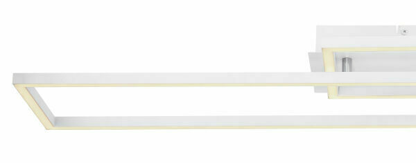 Zwei weiße rechteckrahmen aus metall bilden eine moderne led deckenleuchte mit integriertem leuchtmittel