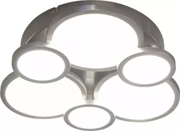 Flache LED-Deckenleuchte silberfarbenes Metall satinierte Abdeckung quadratisch abgerundete Ecken leicht unten