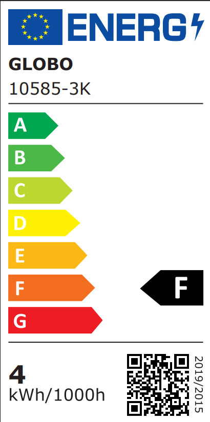 EU-Energielabel für GLOBO LED E14  Klasse F  4?kWh/1000h  mit Modellnummer 10585-3K
