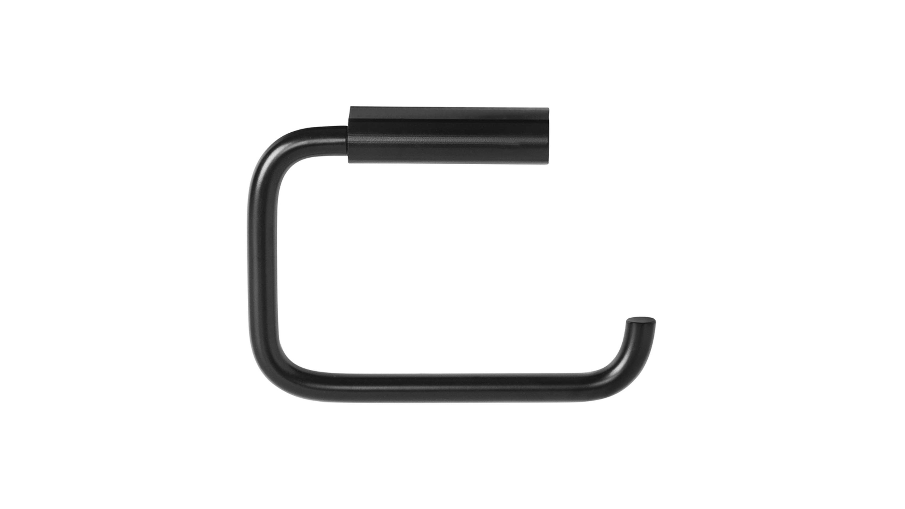 Schwarzer WC-Rollenhalter mit gebogenem Arm Schwarzer WC-Rollenhalter mit gebogenem Haltearm und zylindrischer Wandbefestigung