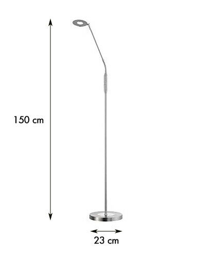 Skizze der Schlanken Stehlampe mit rundem Fuß  150 cm hoch  vor neutralem Hintergrund stehend
