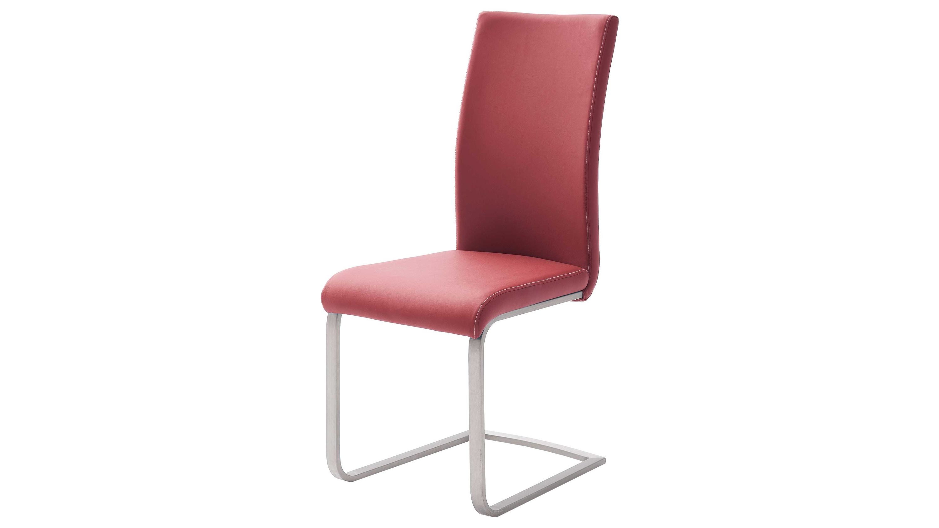Freischwinger mit bordeauxrotem Sitz und Rückenlehne Metallgestell in Edelstahloptik