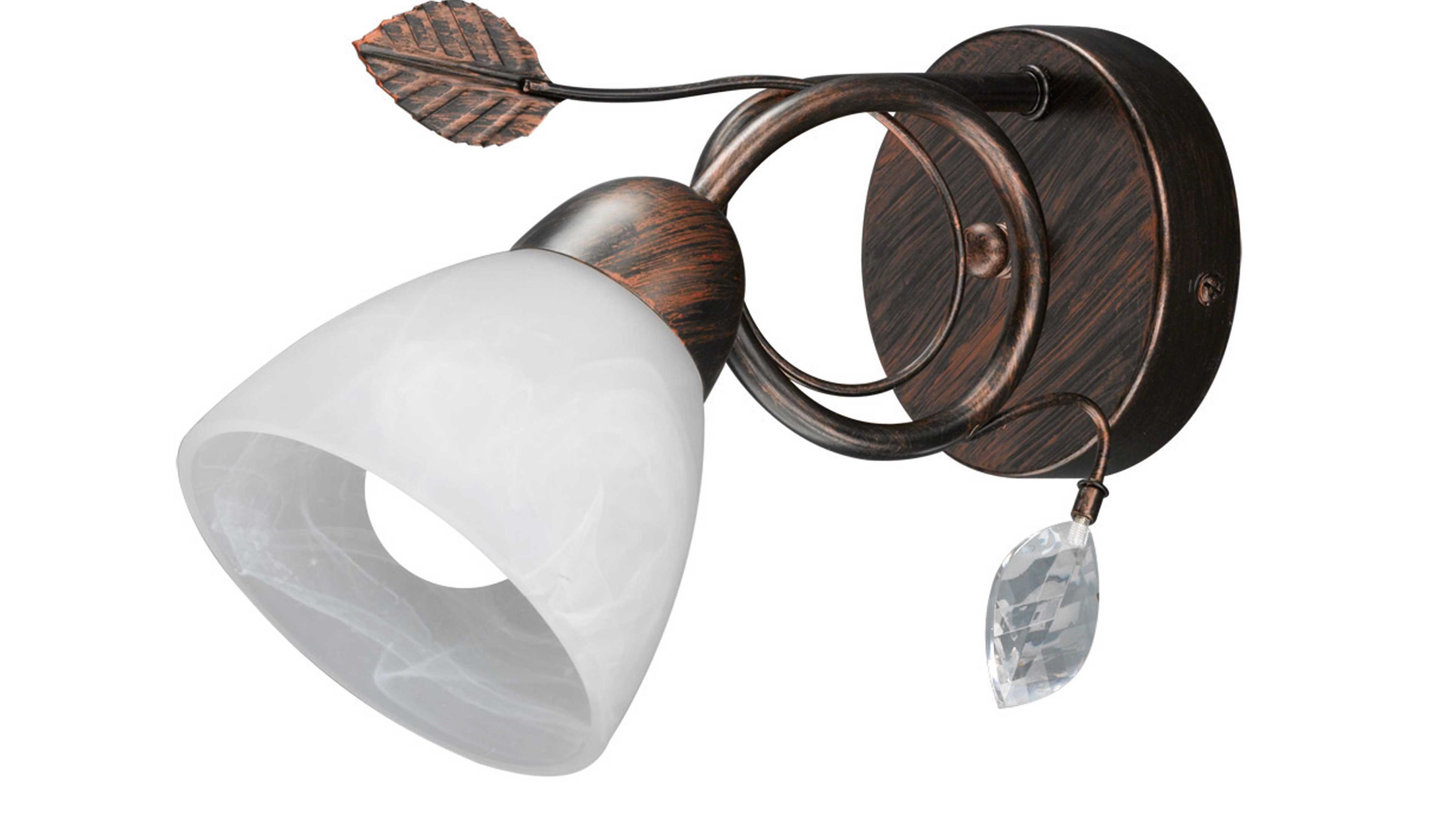 Wandleuchte mit rundem Sockel gebogenem Arm mit Blattdetail und weißem Lampenschirm