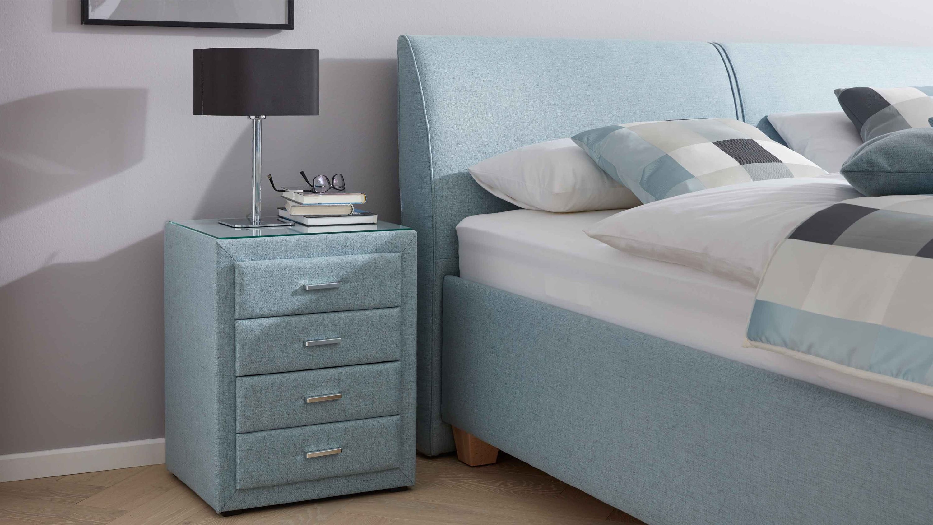 Comfortmaster OC-PB21004 - Nachtkommode 43 eisblaues Flachgewebe Fobos 377307  vier Schubladen
