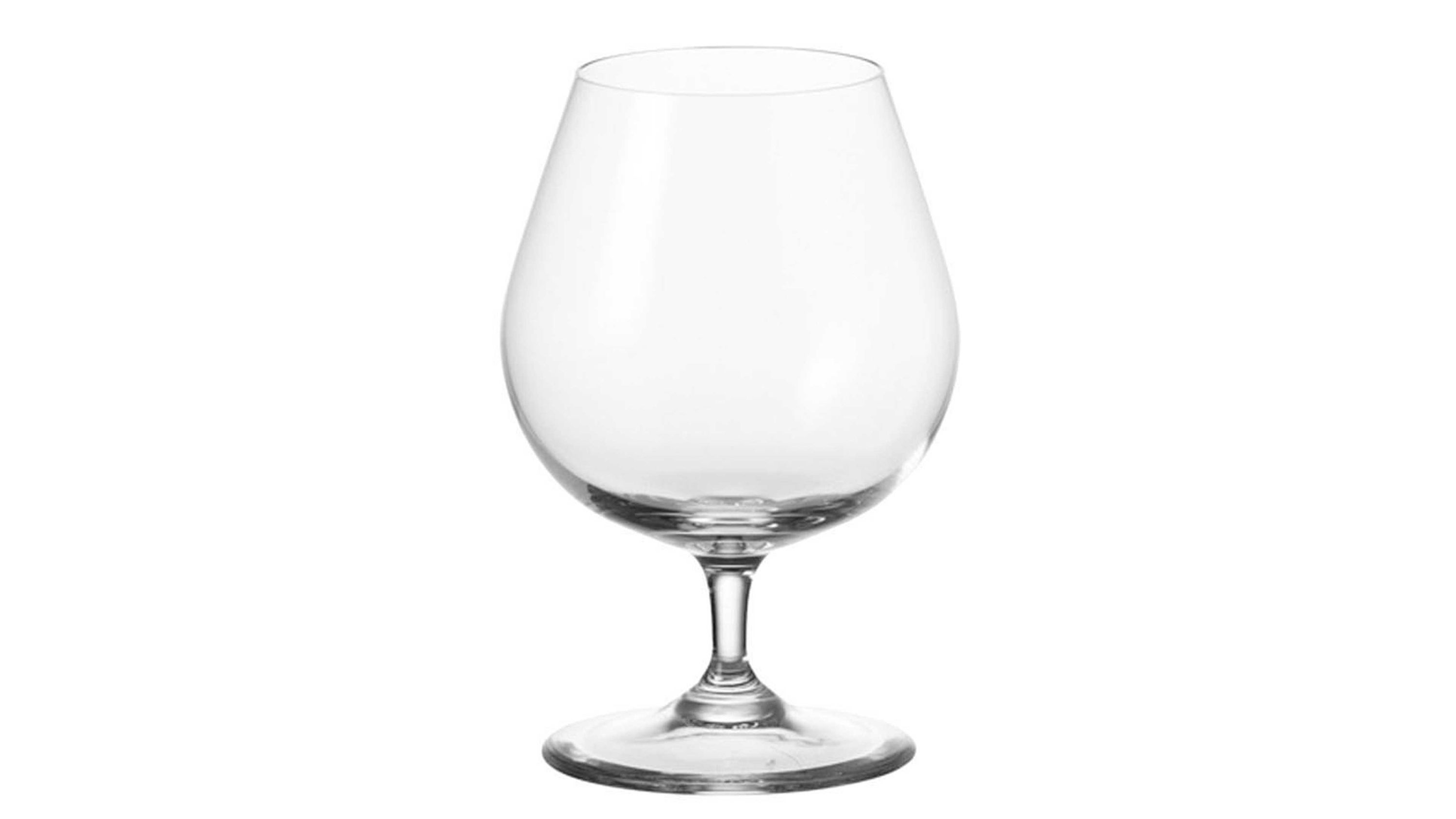Klares Glas mit bauchiger Form und kurzem Stiel auf rundem Fuß