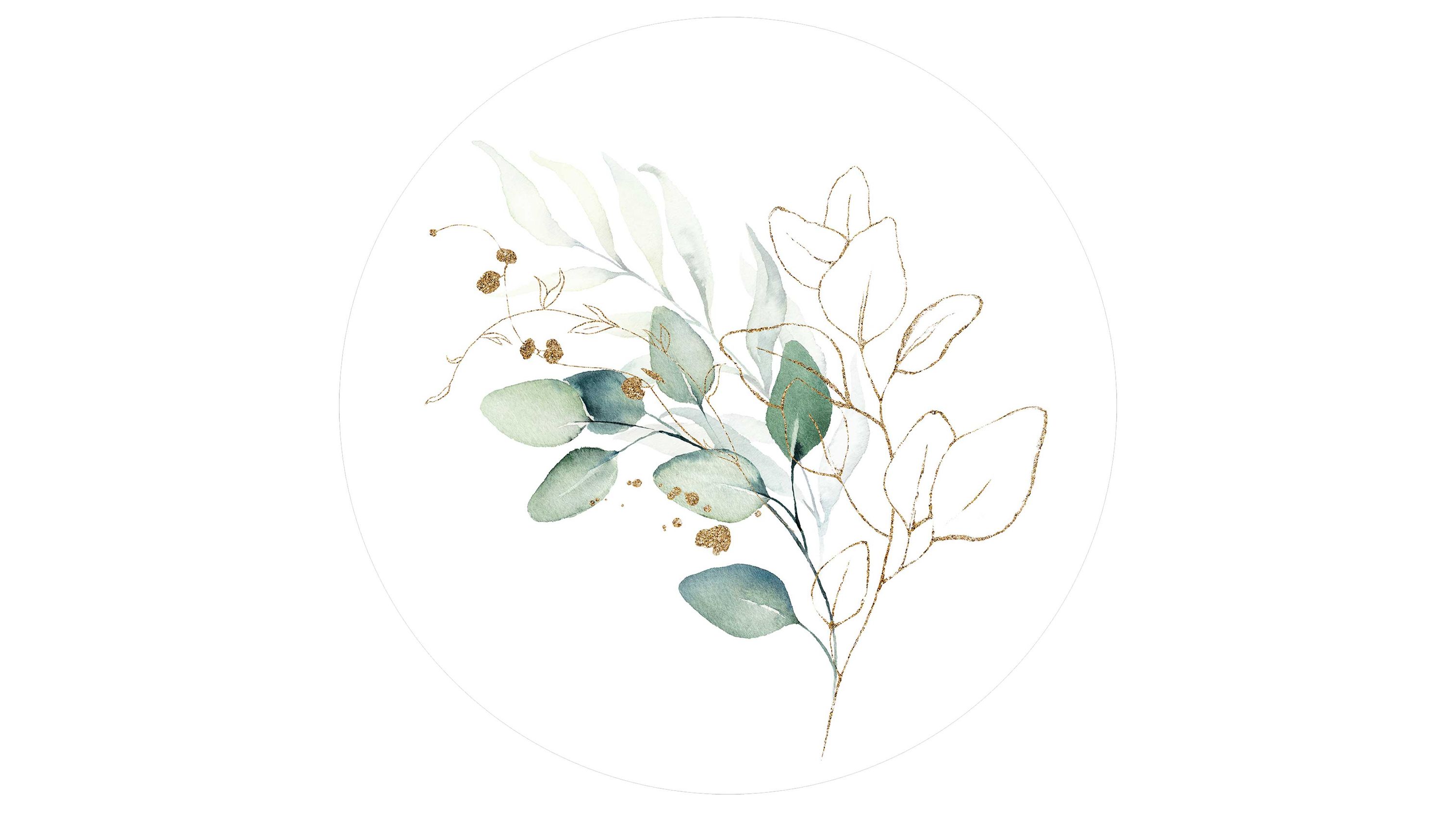 Kunstdruck mit Aquarellblättern in Braun und Grün Runder Kunstdruck mit Aquarellblättern in Braun- und Grüntönen auf weißem Hintergrund