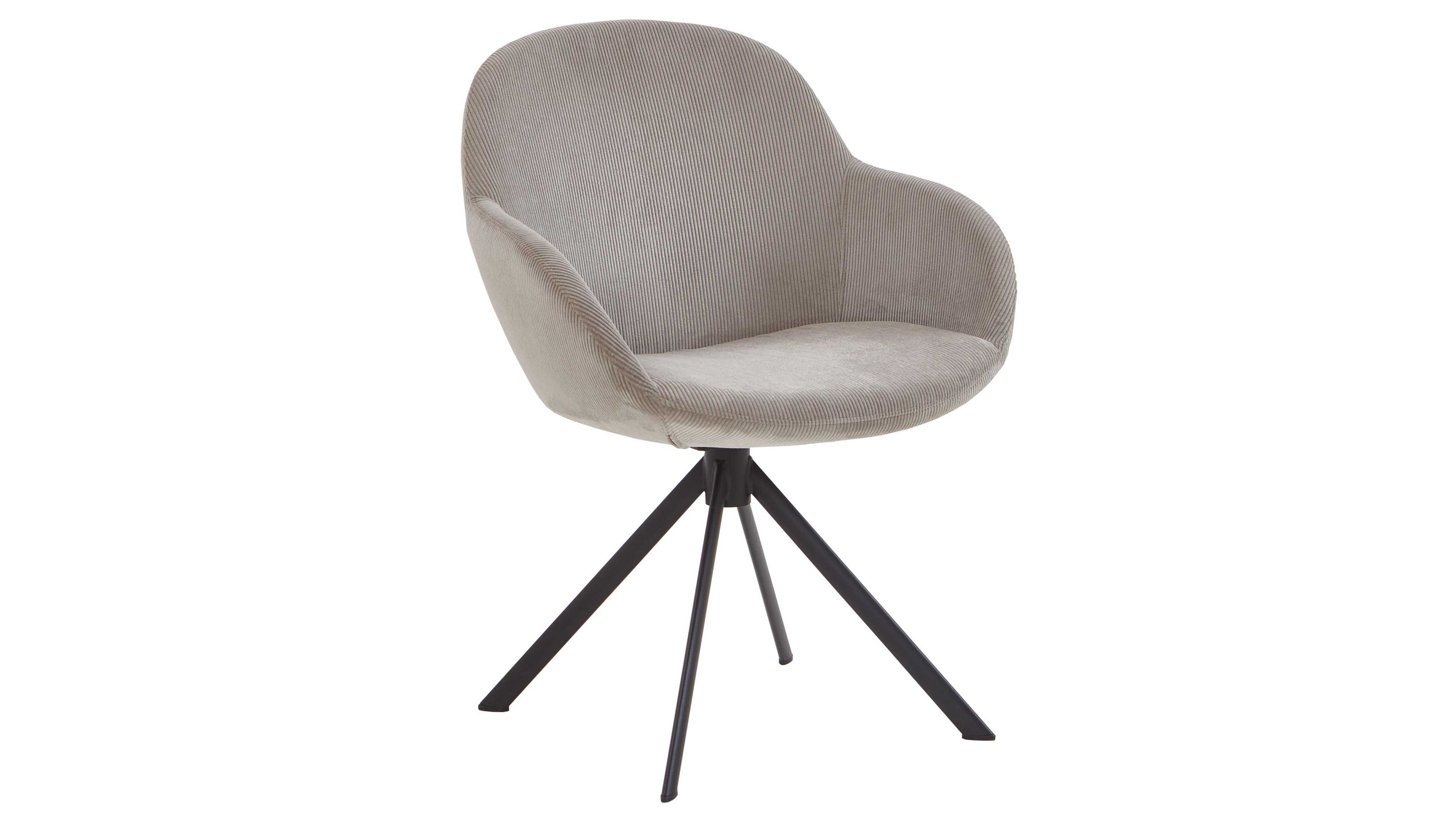 Armlehnstuhl mit grauem Bezug und schwarzem Gestell Armlehnstuhl mit grauem Stoffbezug und schwarzem Metallgestell mit vier Beinen