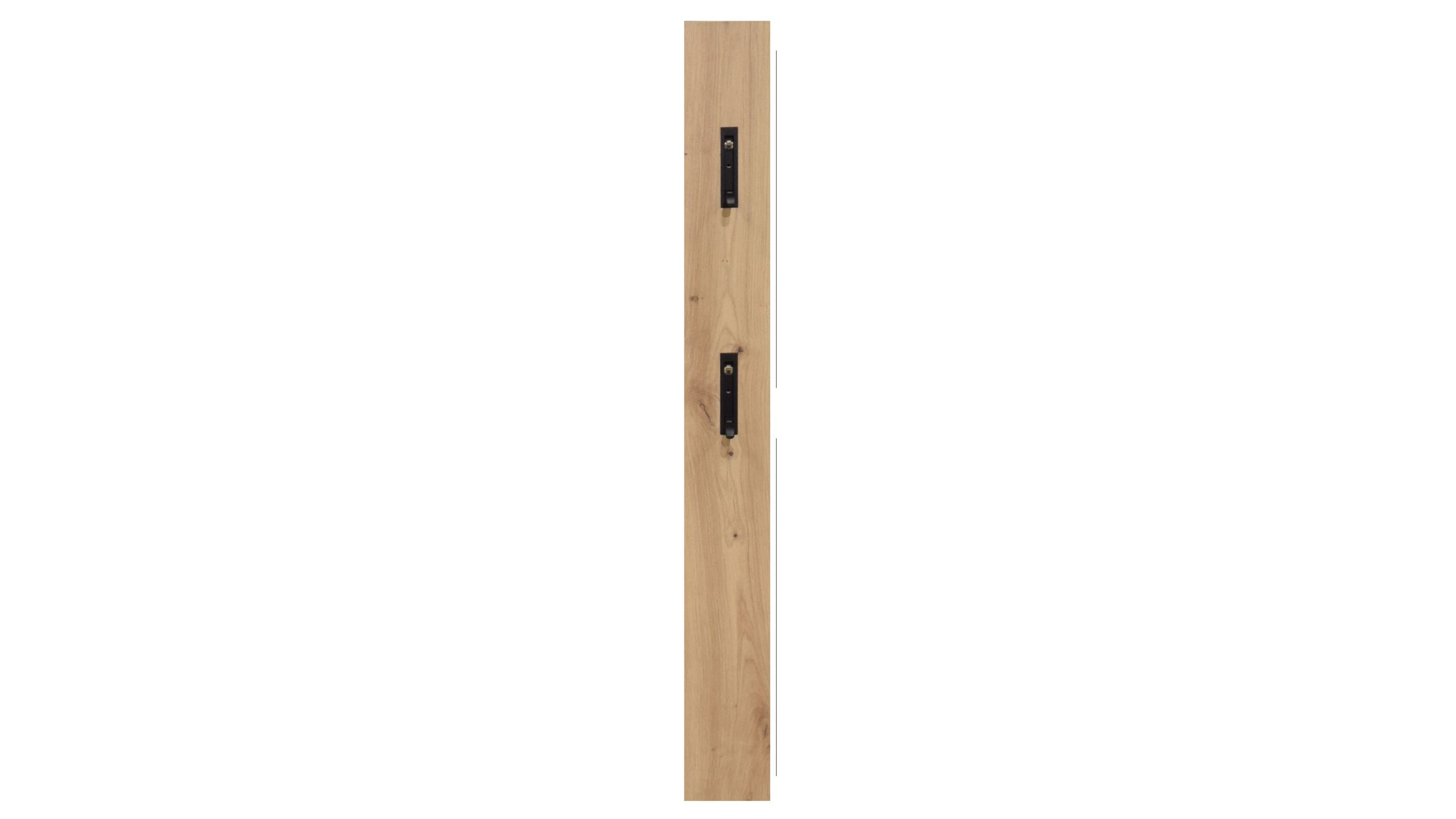 Schmales Garderobenpaneel mit Haken in Holzoptik Schmales Garderobenpaneel in heller Holzoptik mit zwei schwarzen Haken
