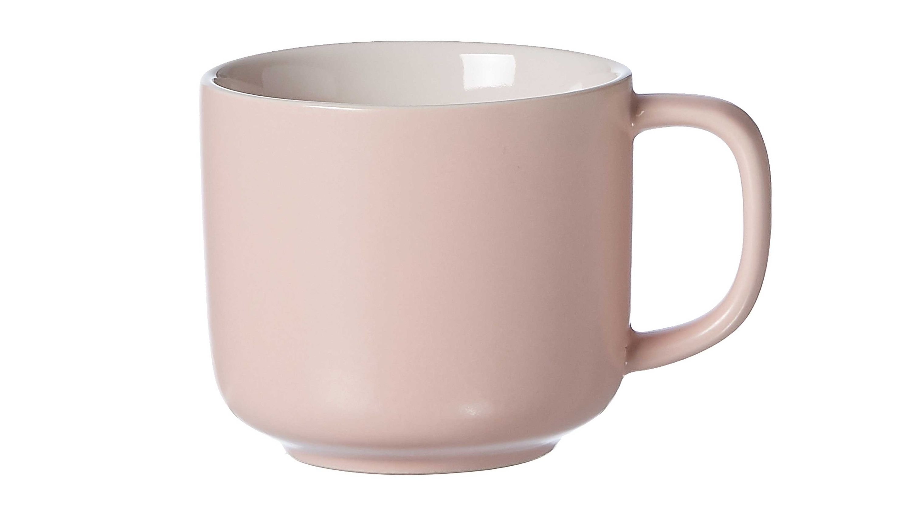 Runde Kaffeetasse mit Henkel in rosa außen und weiß innen
