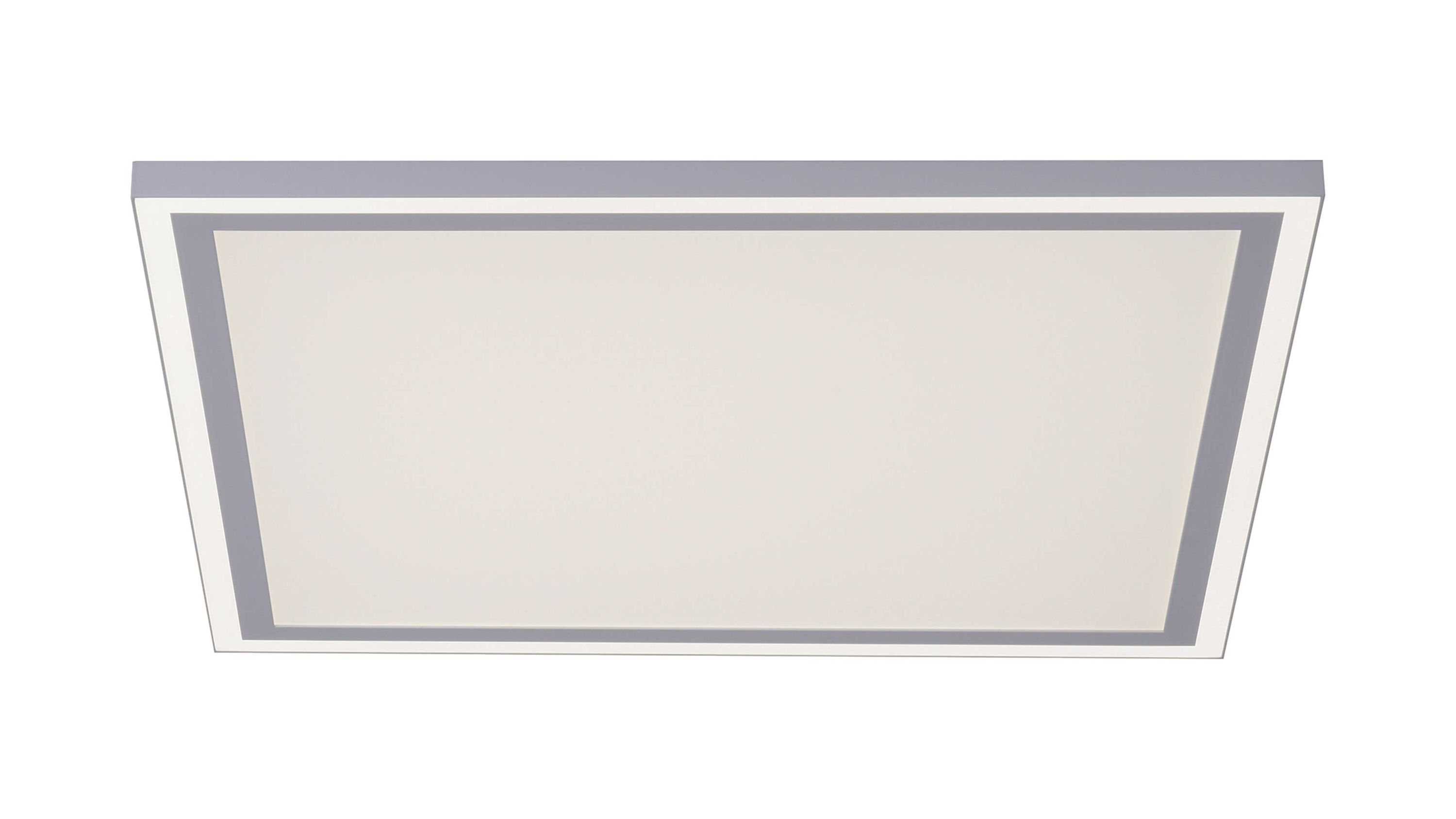 Quadratische Deckenlampe mit stahlfarbenem Metallrahmen und weißer Fläche
