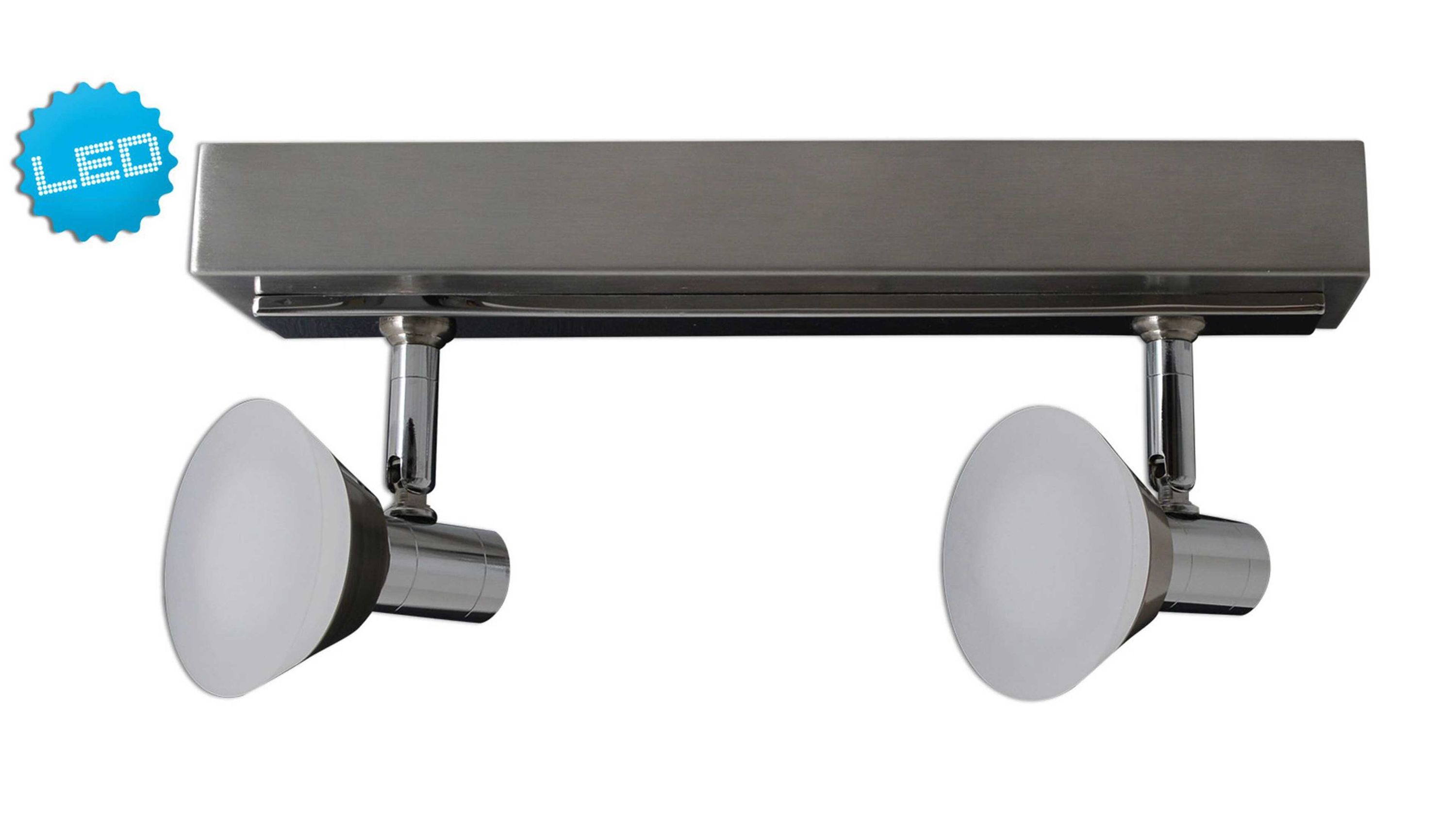 LED-Deckenspot mit zwei runden Spots in Chrom und Glas Deckenleuchte mit zwei verstellbaren runden Spots in Chrom und weißem Glas