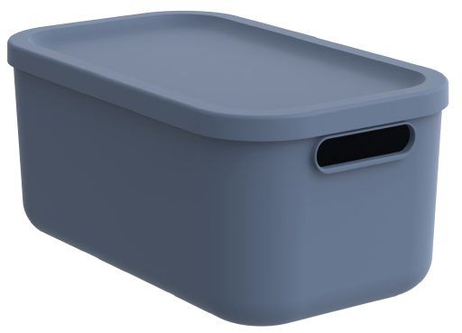 Blaue Albula Light Horizon Aufbewahrungsbox in  schräger Ansicht von oben mit Deckel und seitlichem Griffausschnitt