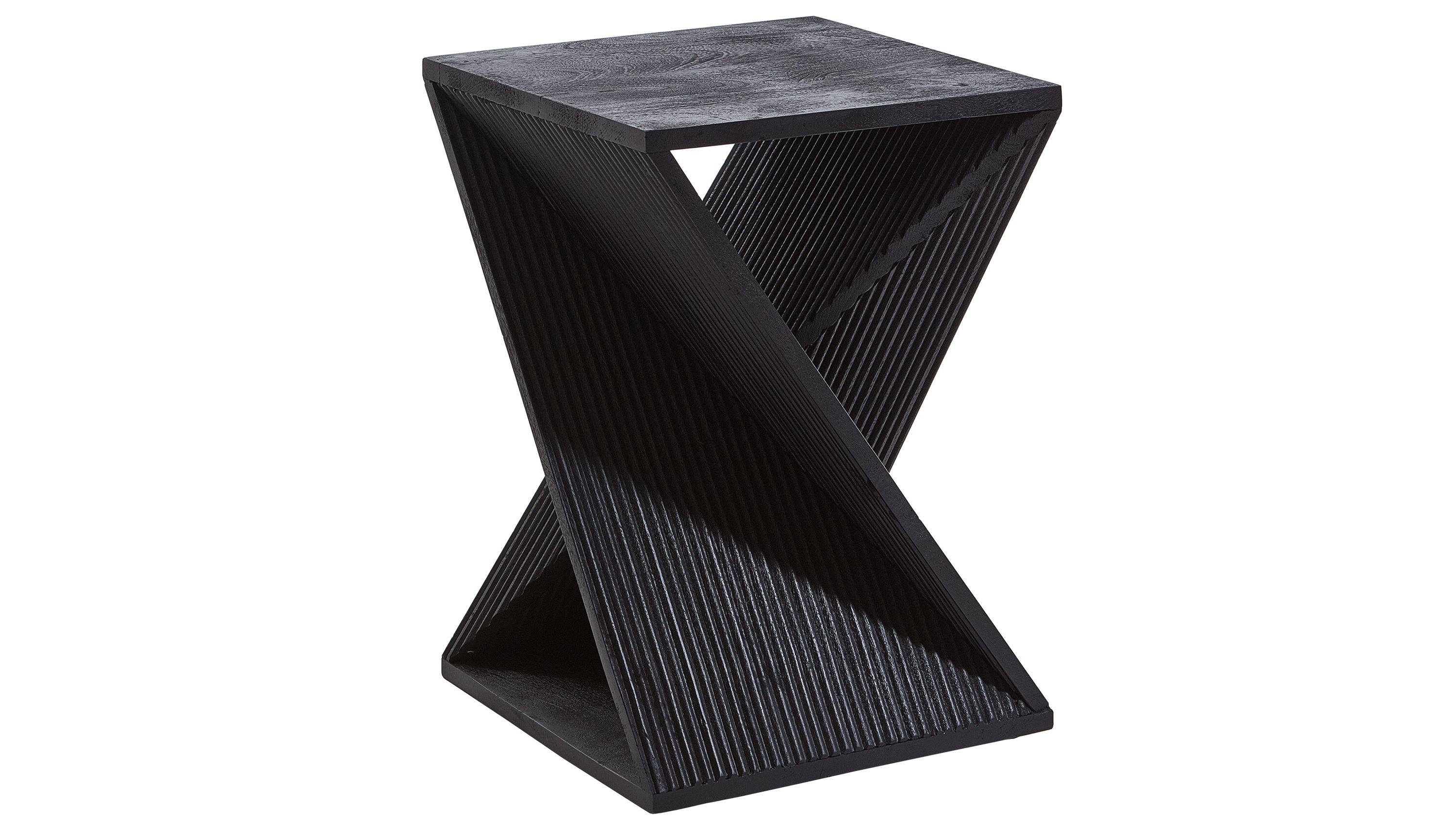 Schwarzer quadratischer Beistelltisch mit diagonalen gerillten Flächen