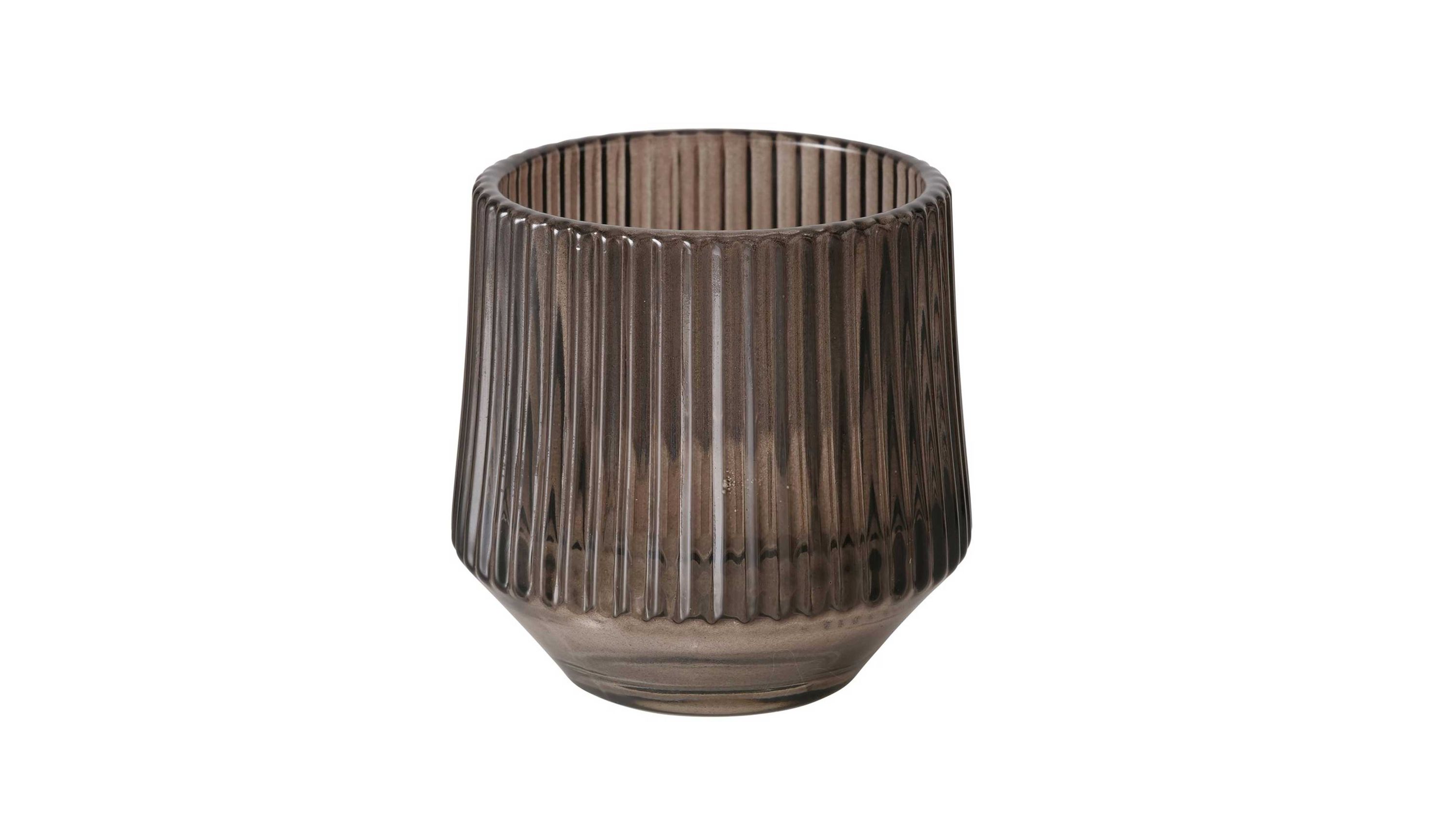 Braunes geriffeltes Teelichtglas Braunes Teelichtglas mit geriffelter Oberfläche und rundem leicht konischem Körper