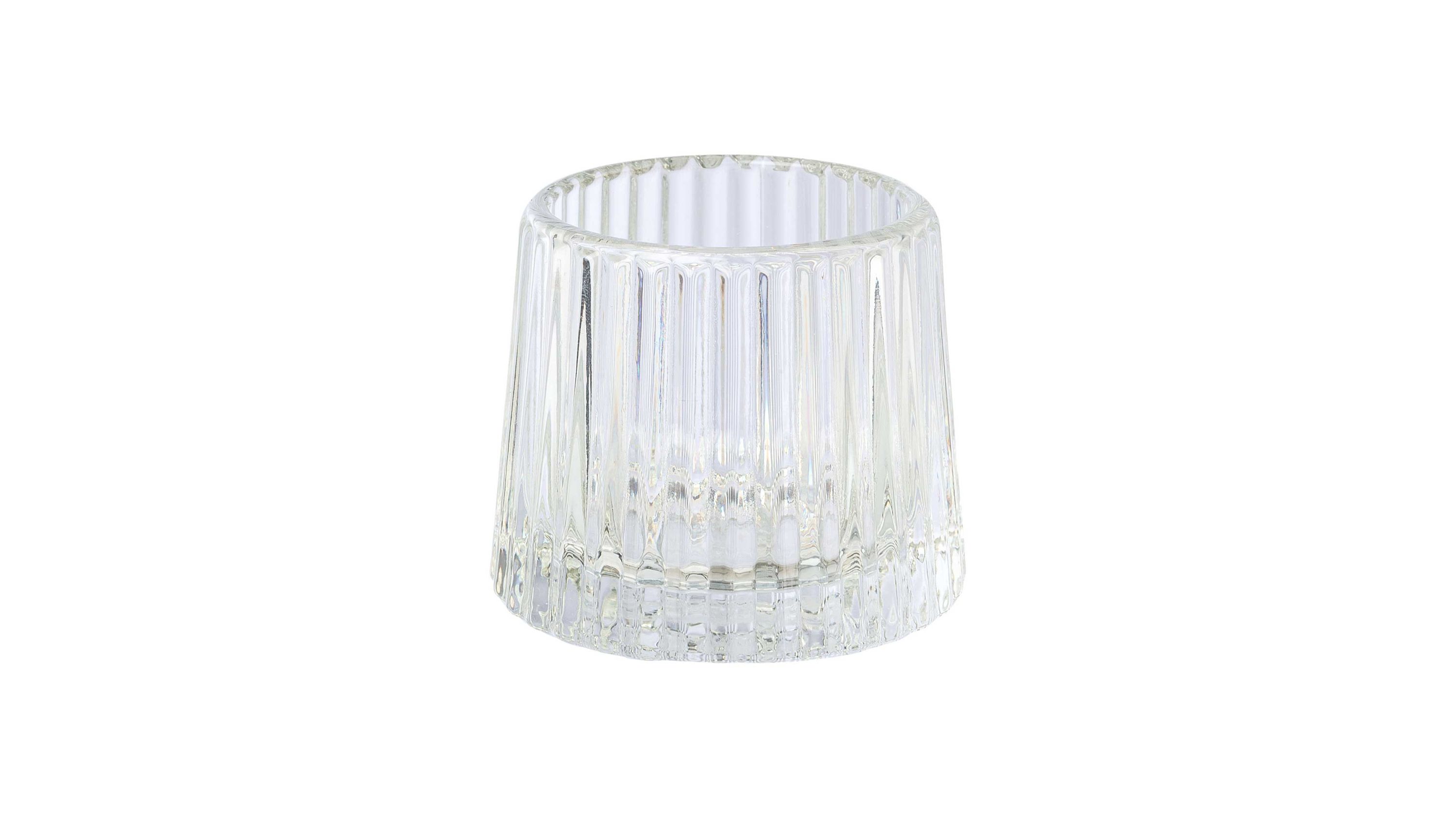 Klares Teelichtglas mit geriffelter Oberfläche und rundem leicht konischem Design