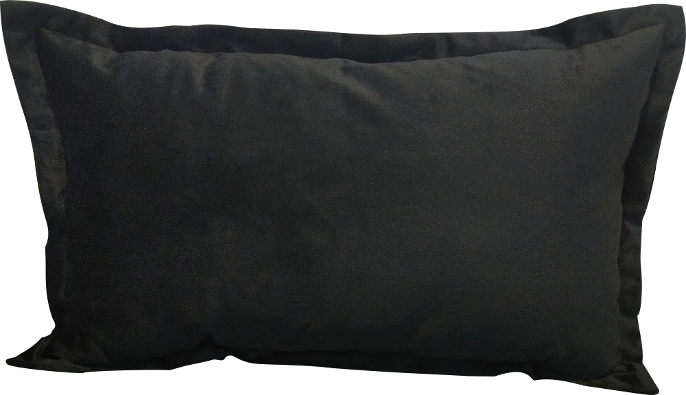 Frontal aufgenommene Ansicht einer rechteckigen schwarzen Kissenhülle Die Hülle hat ein schlichtes  einfarbiges Design