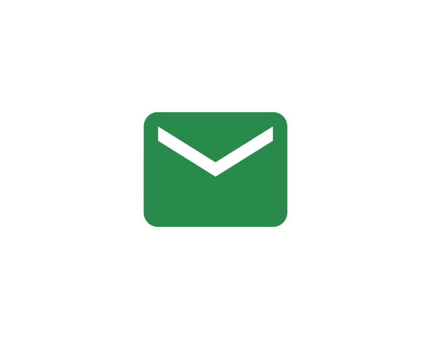 Grünes Briefumschlag-Symbol für E-Mail oder Nachrichten auf schwarzem Hintergrund.