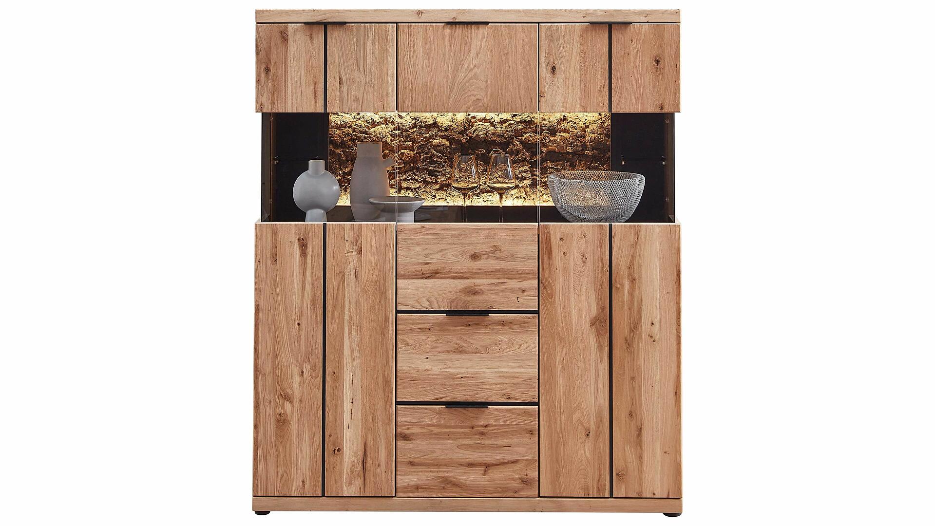 Wohn Concept Highboard PARTNERRING COLLECTION Wildeiche Bianco drei Türen zwei Schubladen