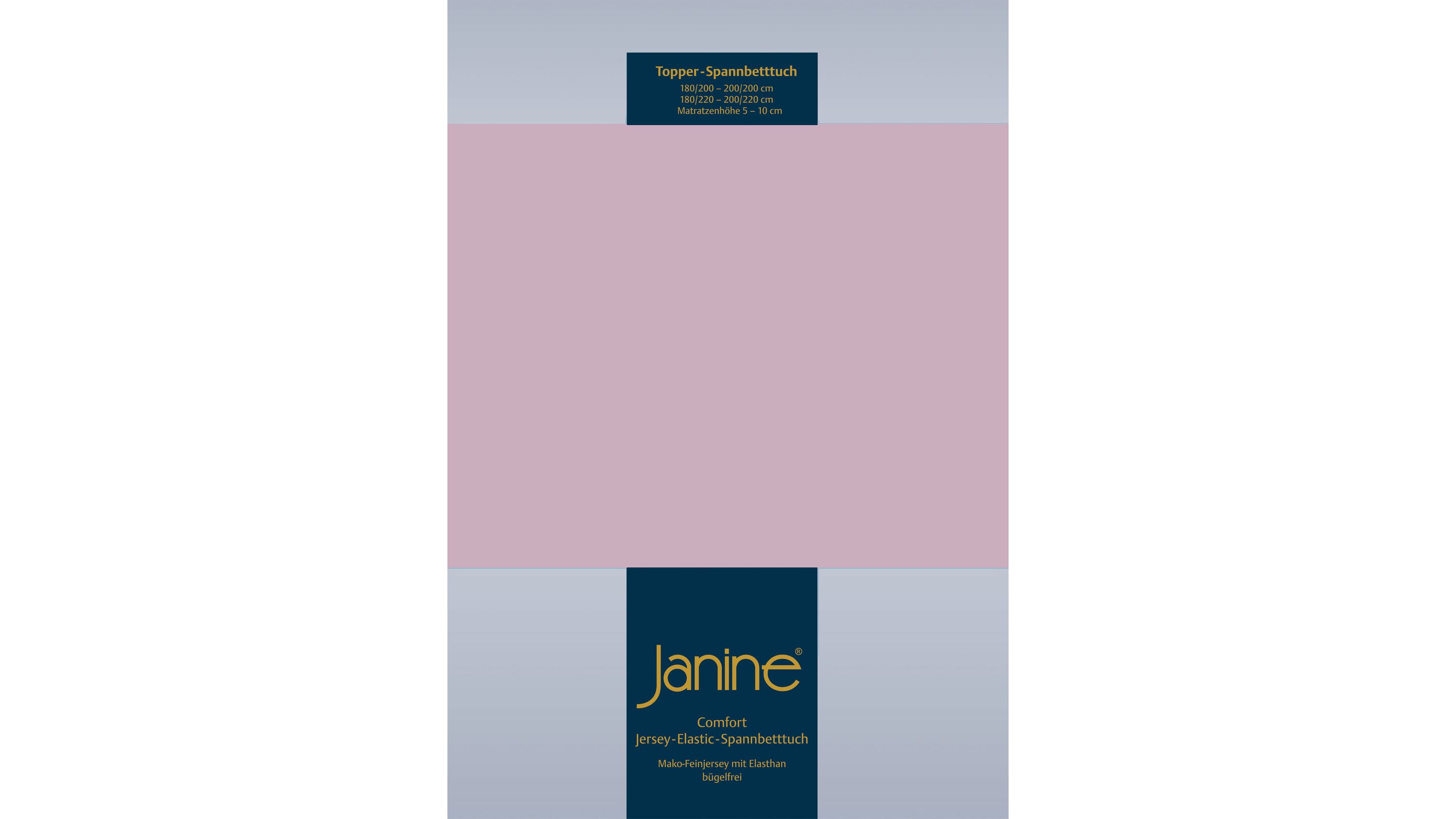 Spannbettlaken in rosa mit aufgedrucktem Markenlogo und Produktinformationen