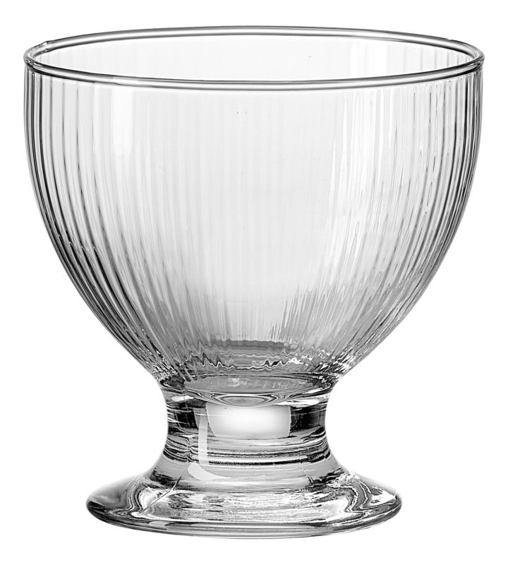Transparente Dessertschale mit rundem Fuß und vertikalem Streifenrelief