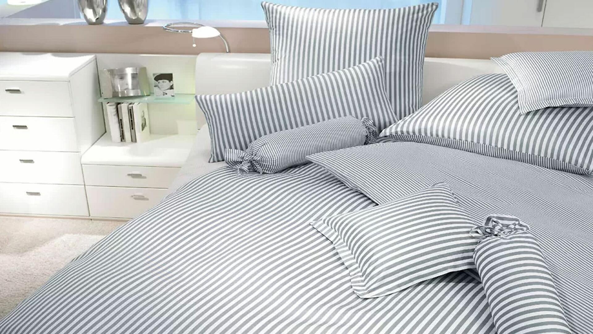 Janine Design Bettwäsche-Set Janine® Grau Weiß Mako-Satin 240 x 220 cm