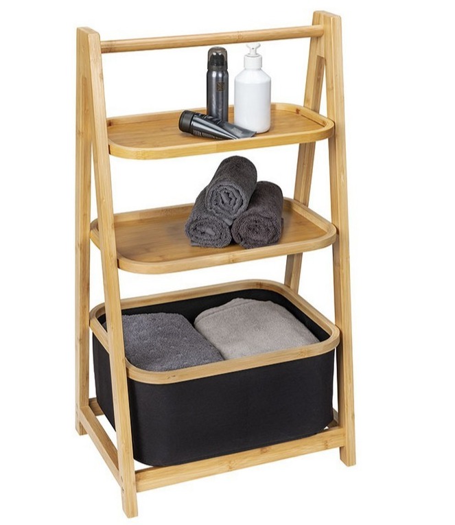 WENKO Regal mit Korb Ecori Bambus schwarz modern 100 % Polyster 87 x 35 x 60 cm