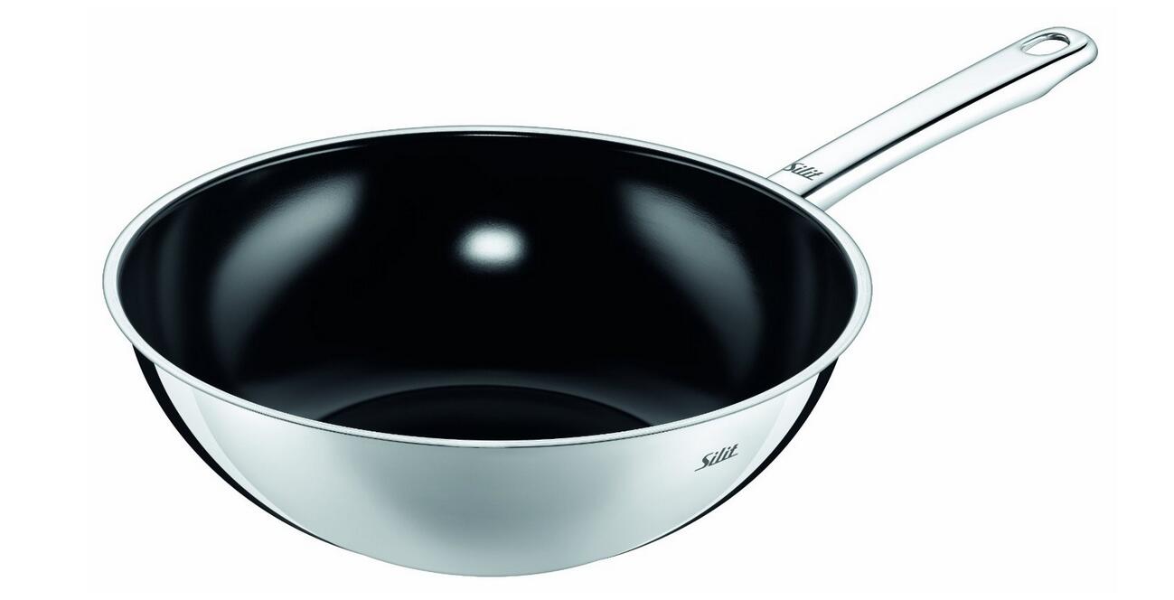 Silit Wokpfanne Wuhan ca. 28 cm Durchmesser Antihaft Silber Rund WOK Edelstah