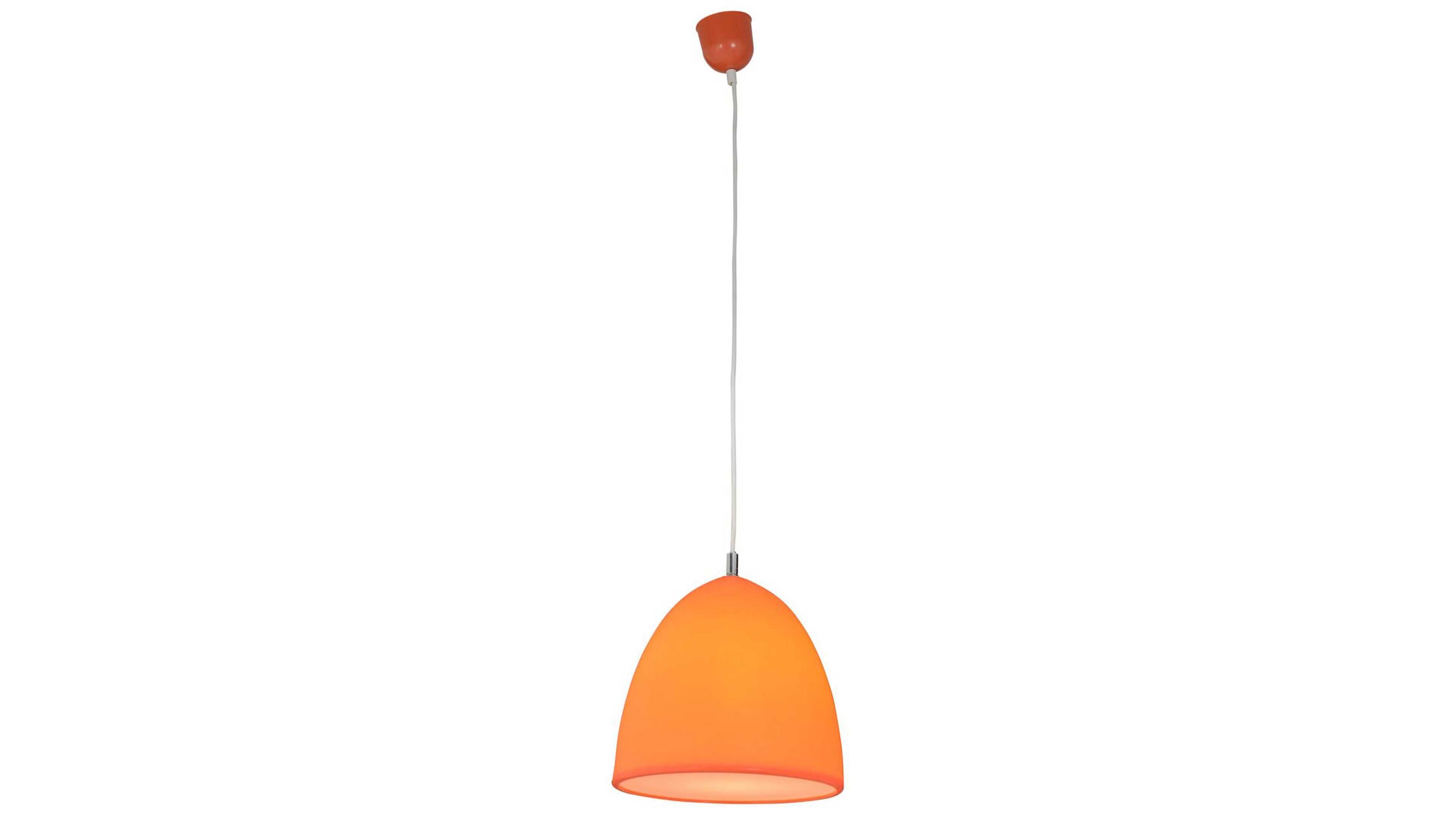 Pendellampe mit orangefarbenem Lampenschirm Pendellampe mit glockenförmigem Lampenschirm in orange und weißem Kabel