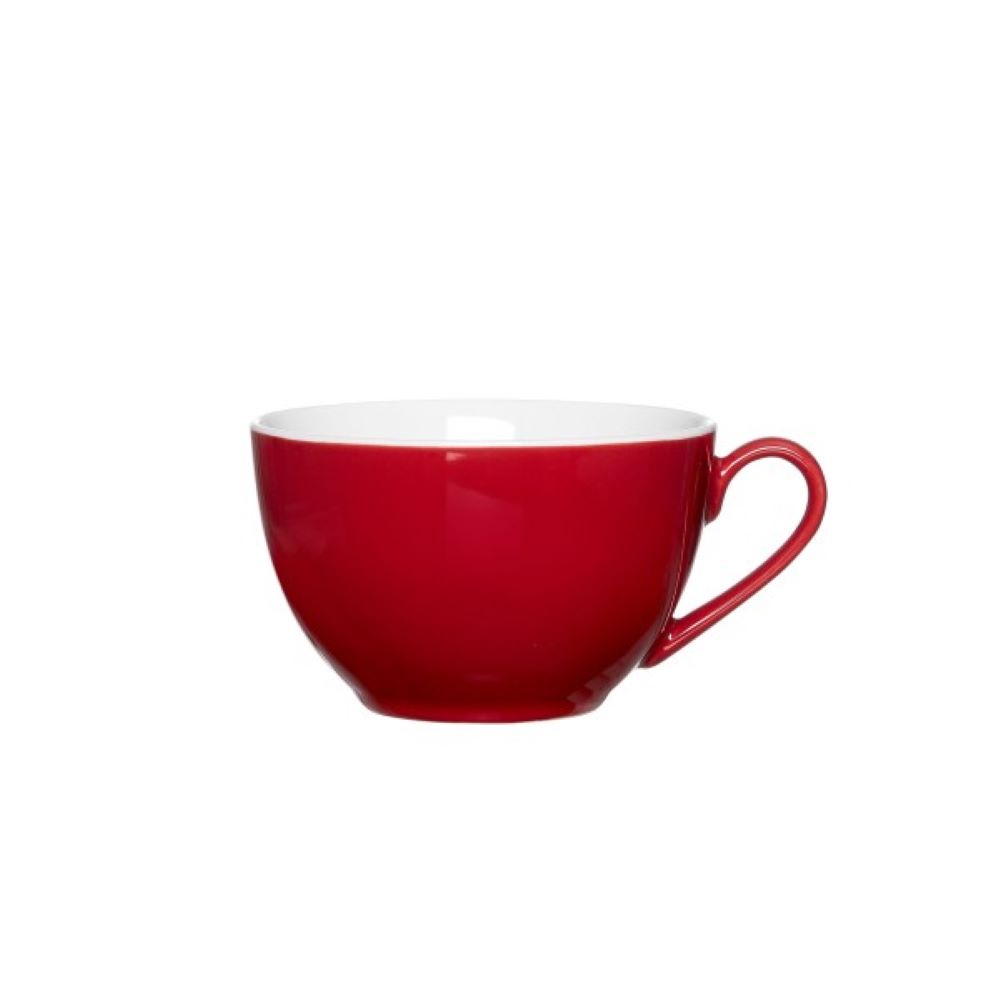 Kaffeetasse Rot, elegante Porzellantasse im Zweifarbdesign mit Henkel Rote Kaffeetasse mit Henkel und weißer Innenfläche