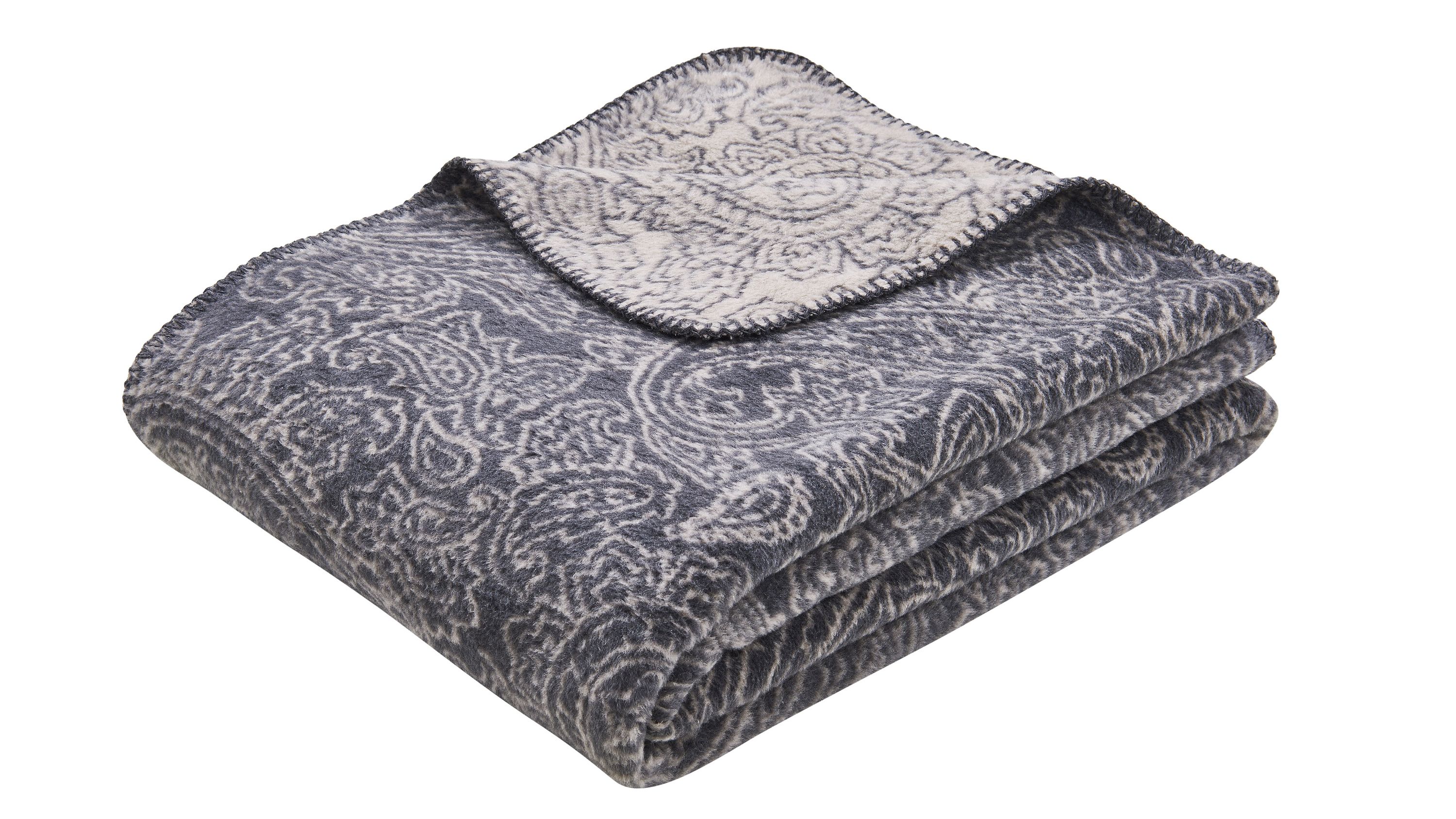 Gefaltete Wohndecke mit Paisley-Muster in anthrazit und weiß
