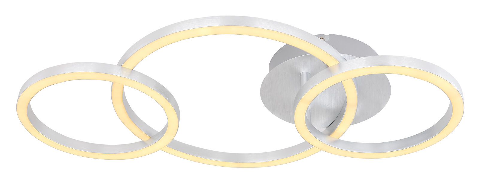 Flache Deckenlampe mit drei geraden Lichtleisten auf rechteckiger  schwarzer Basis in modernem Design