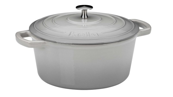 Kela Bräter Calido 24?cm  rund  graues Gusseisen mit Edelstahlgriff  induktionsgeeignet  3 8?Liter Runder Bräter aus grauem Gusseisen mit Deckel und Stahlknauf