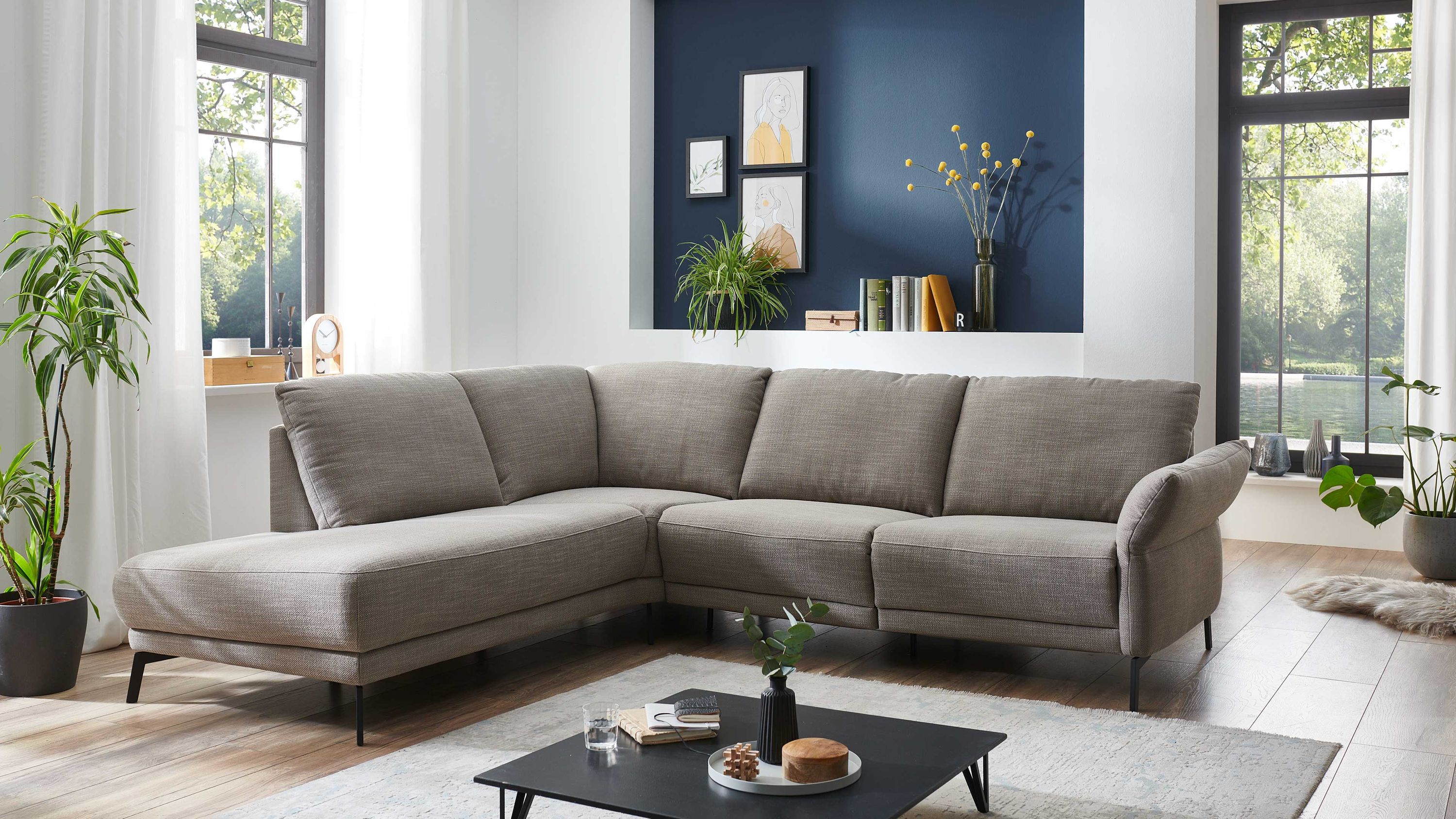 COMFORT SMART Cadira - Ecksofa taupefarbenes Flachgewebe Picasso & schwarze Metallfüße - Stellfläche ca. 223 x 290 cm