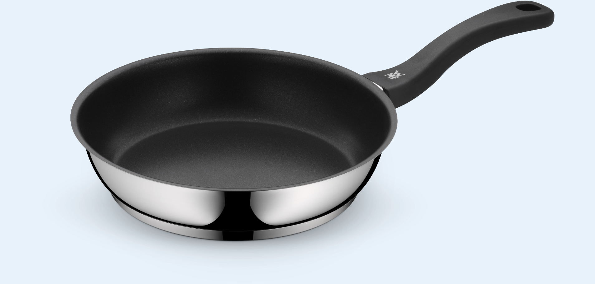 WMF Stielpfanne aus Edelstahl mit schwarzer Antihaftbeschichtung, 24 cm Durchmesser, ergonomischer Griff, induktionsgeeignet