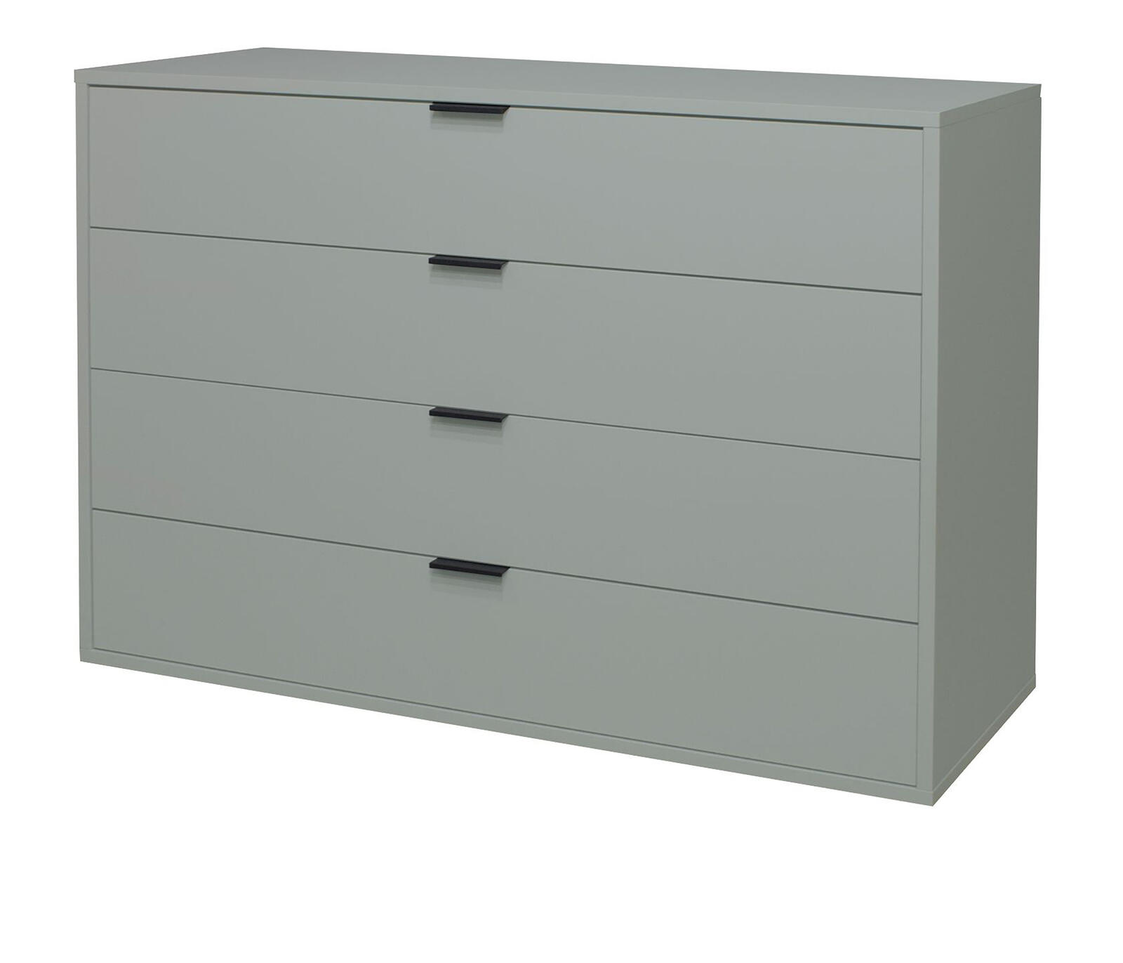 Mäusbacher Sideboard in Pine Green Matt mit Vier Schubladen  Modernes Design Sideboard mit vier Schubladen in mattem pine green  mit schwarzen Griffen