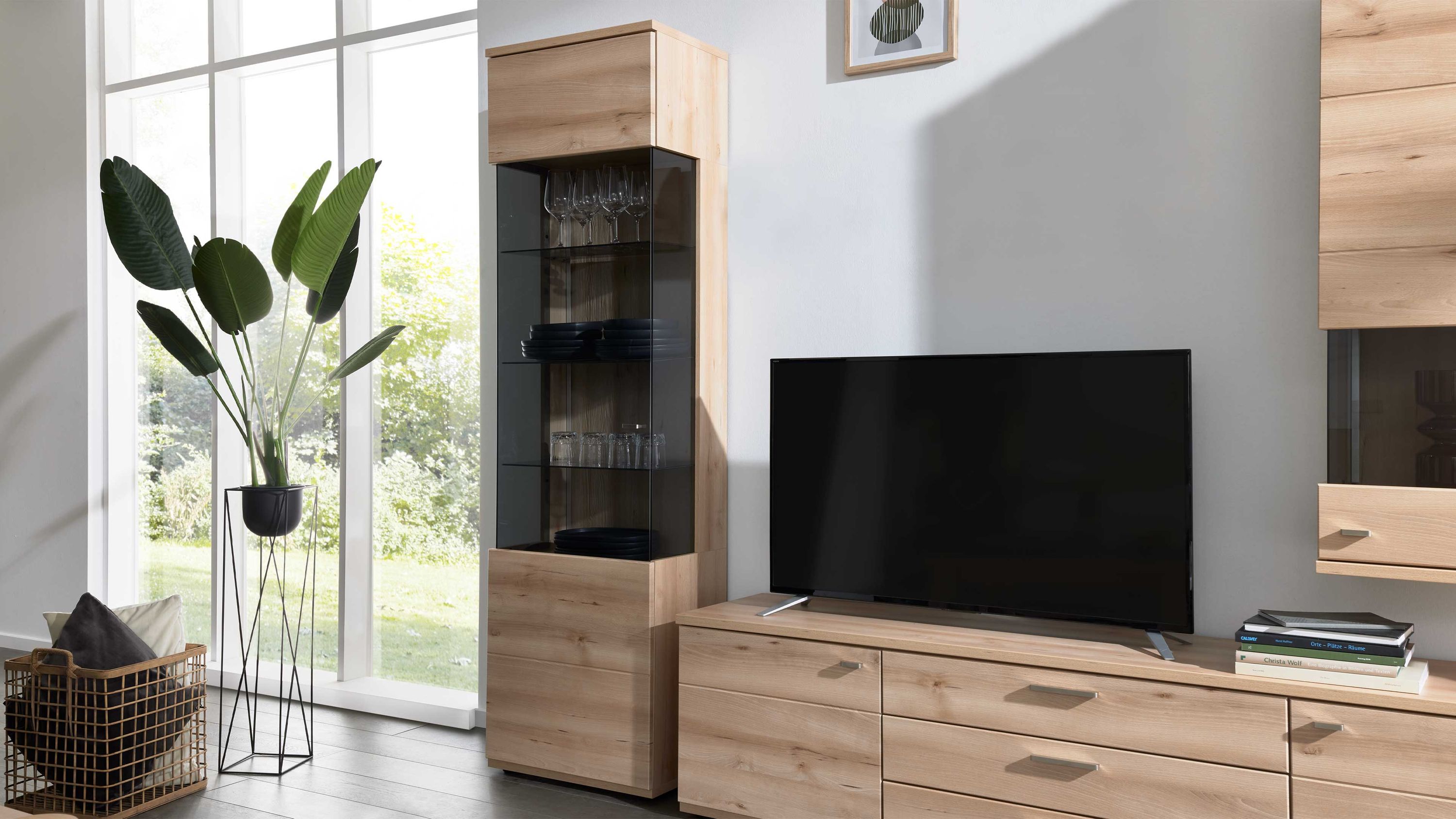 Interliving Wohnzimmer Serie 2110 - Vitrine A060.752 Naturbuche - eine Tür, Höhe ca. 216 cm