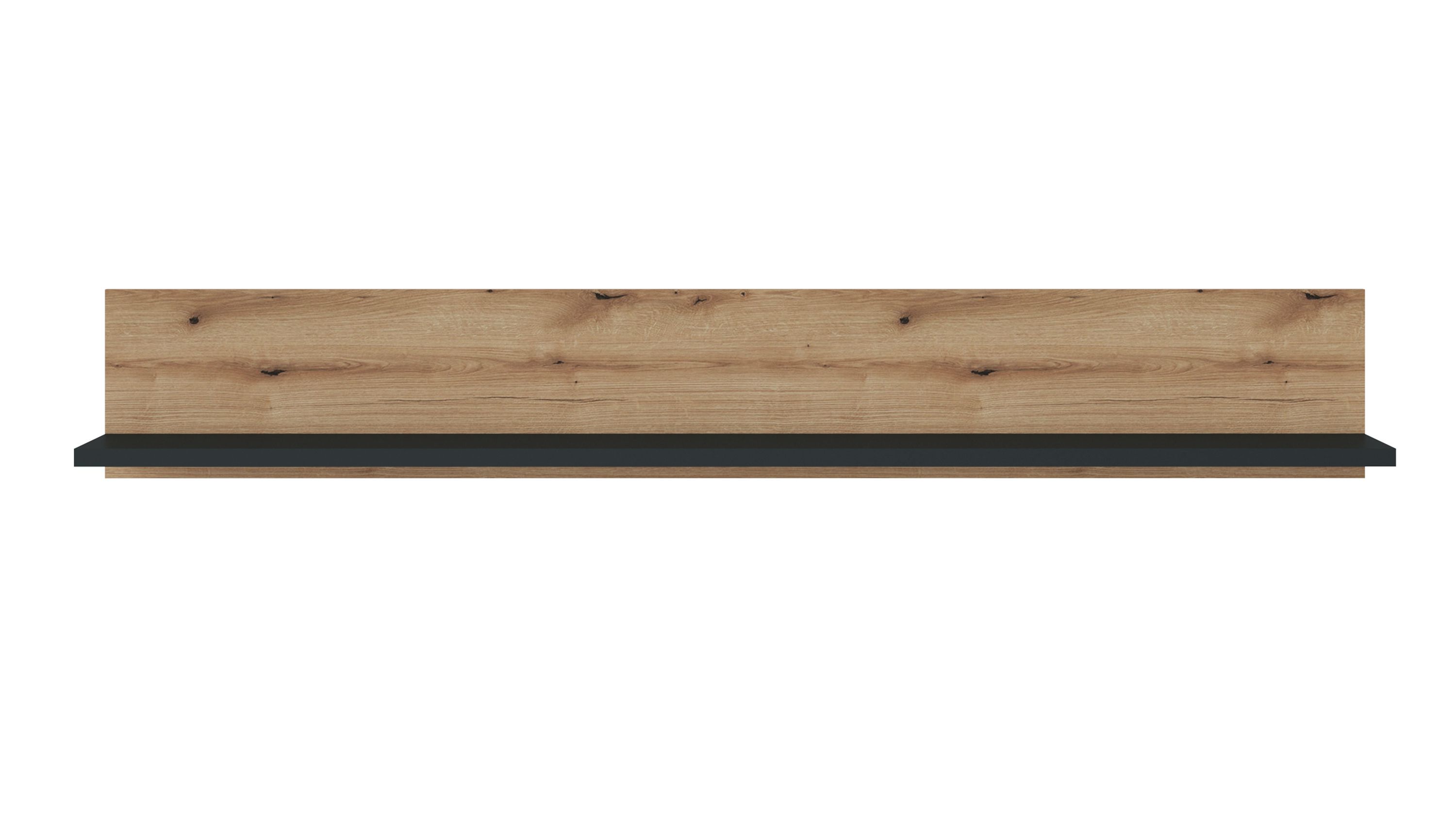 Wandboard mit breitem Holzrücken in Eichefarben und schwarzem Ablagebrett