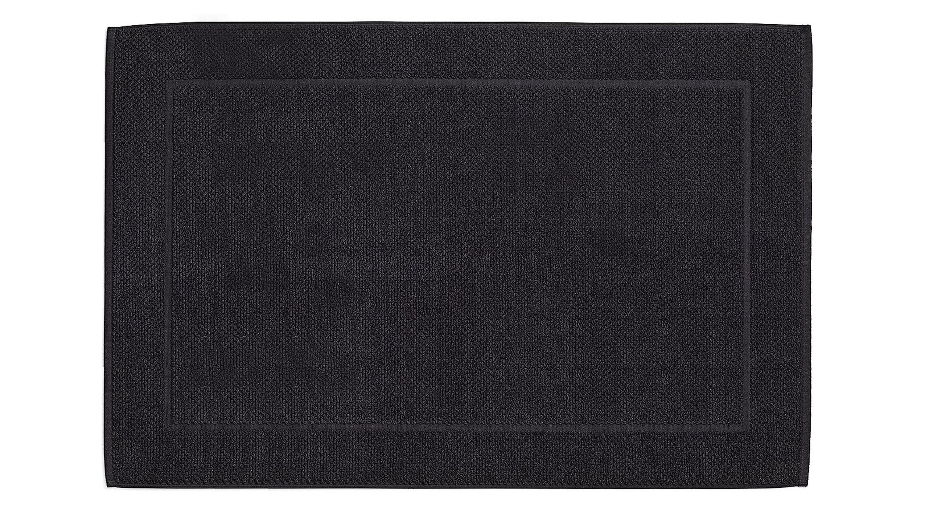 Schwarze rechteckige Badematte mit Randmuster Rechteckige schwarze Badematte mit einfachem Randmuster